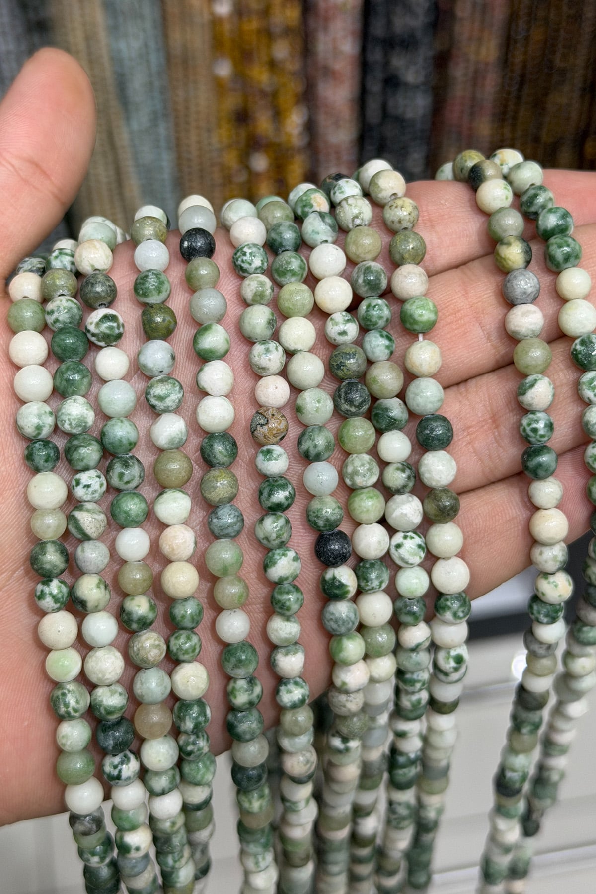 Jasper Taşı Küre Kesim Parlak Yeşil 6mm Doğal Taş Dizi [AB]