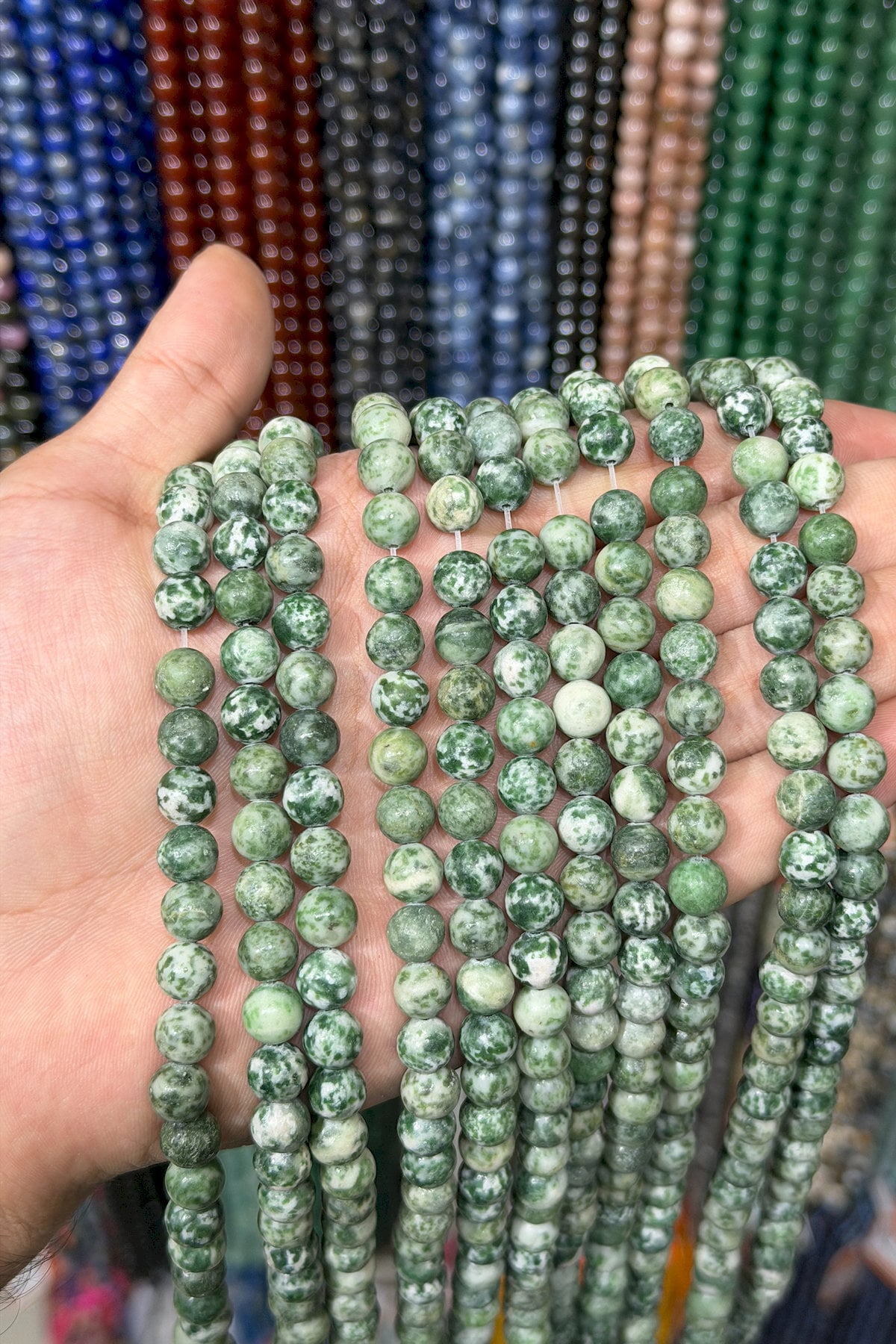 Jasper Taşı Küre Kesim Parlak Yeşil 8mm Doğal Taş Dizi