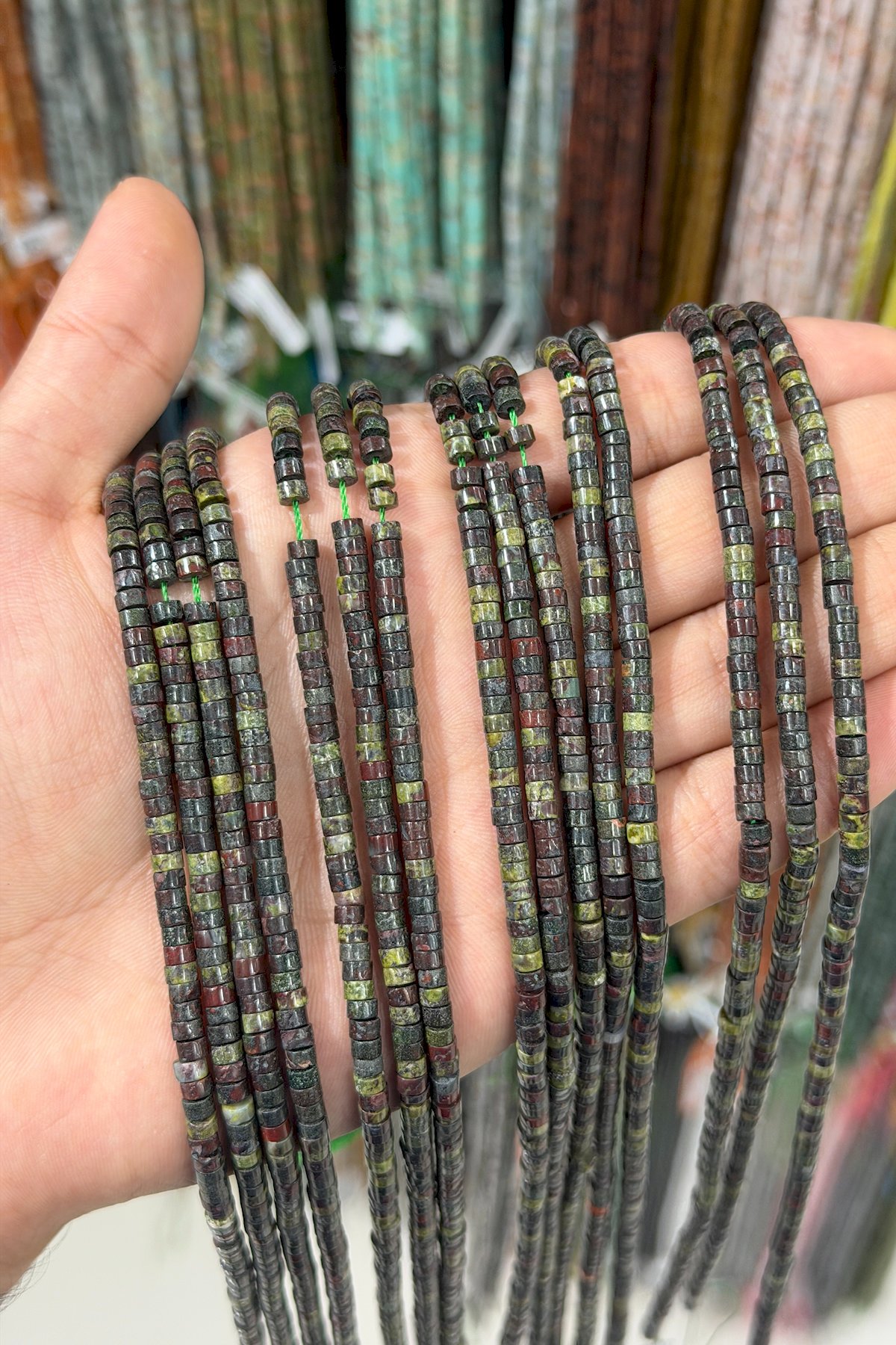 Blood Stone Natural Stone Dore Cut 4x2mm String Of Beads