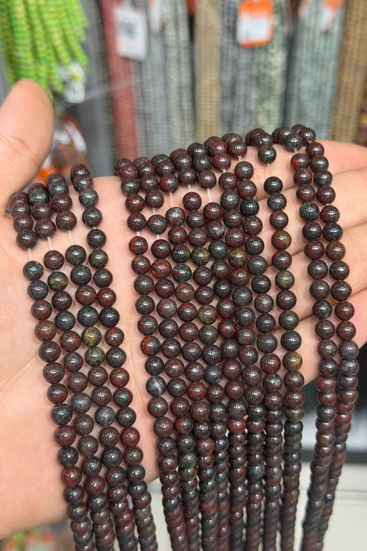 Blood Stone Natural Shiny Globe Cut 6mm String Of Beads