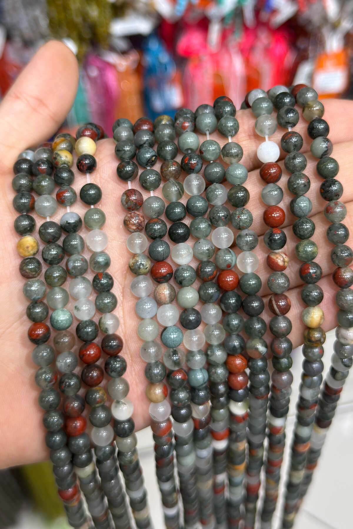 Blood Stone Natural Stone Shiny Globe Cut 6mm String Of Beads