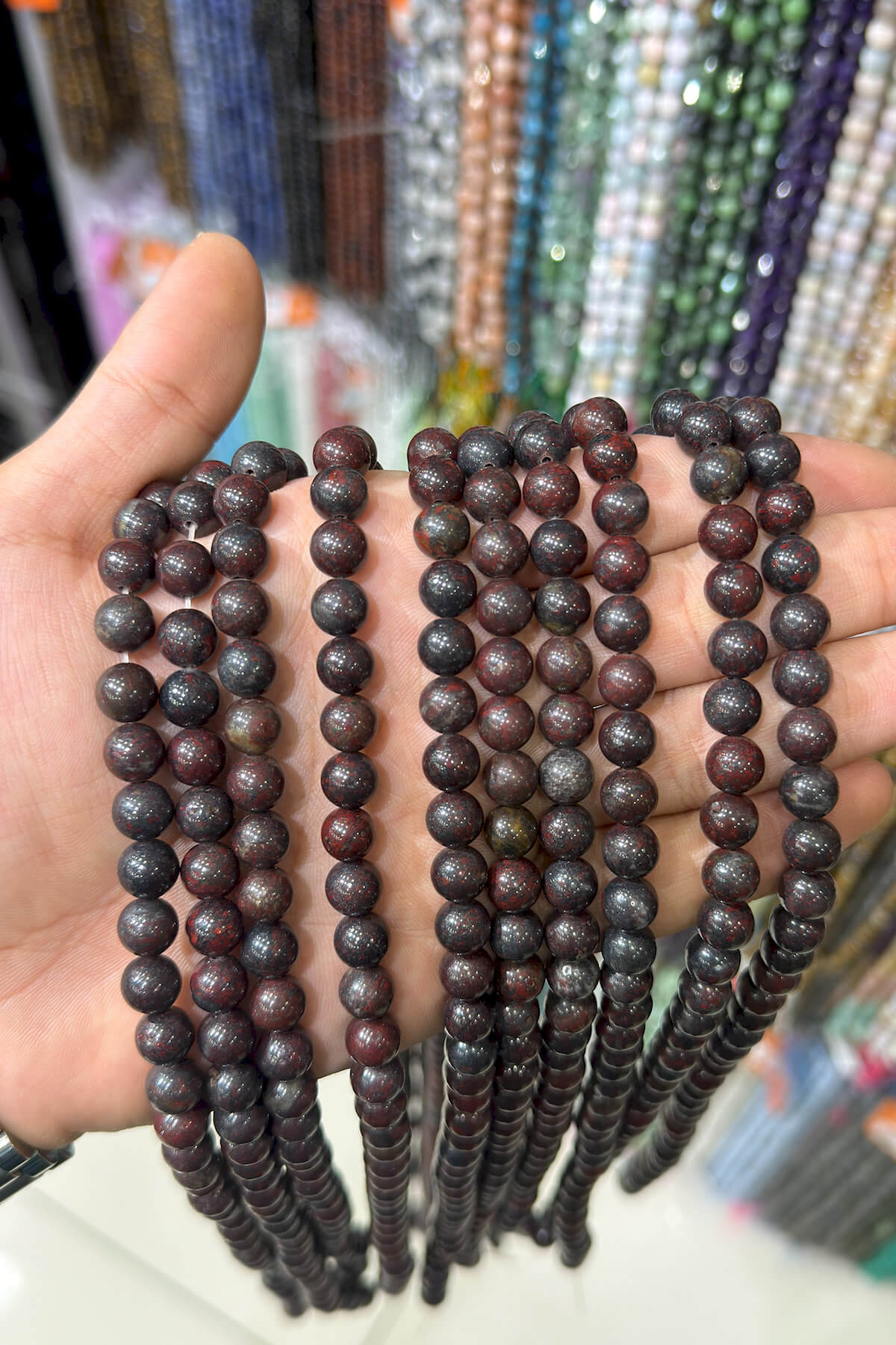Bloodstone Stone Round-Cut Shiny 8mm Bead Strand [AB+]