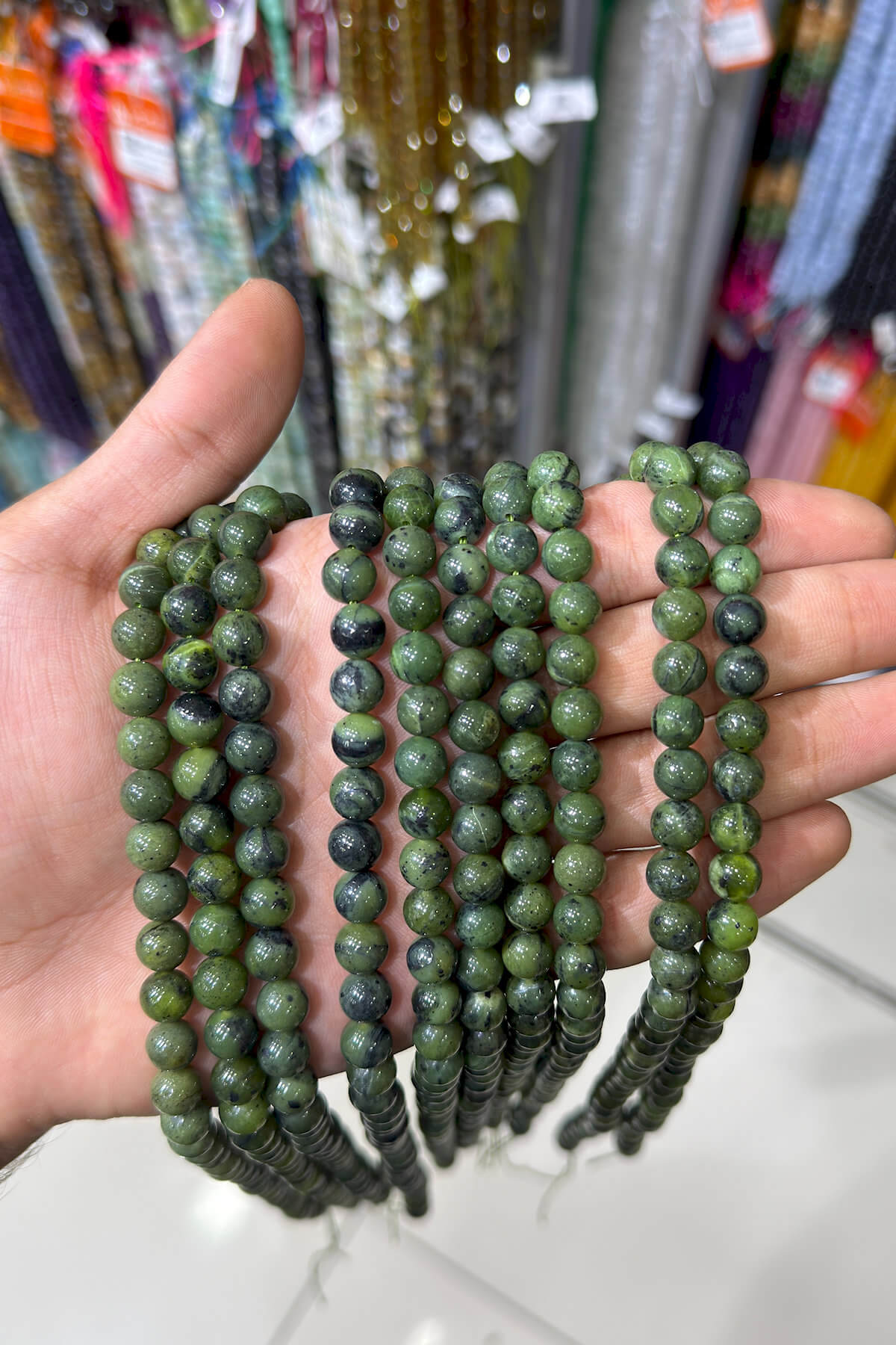 Kanada Yeşim Taşı Yeşim Küre Kesim Parlak Yeşil 8mm Doğal Taş Dizi [AA]