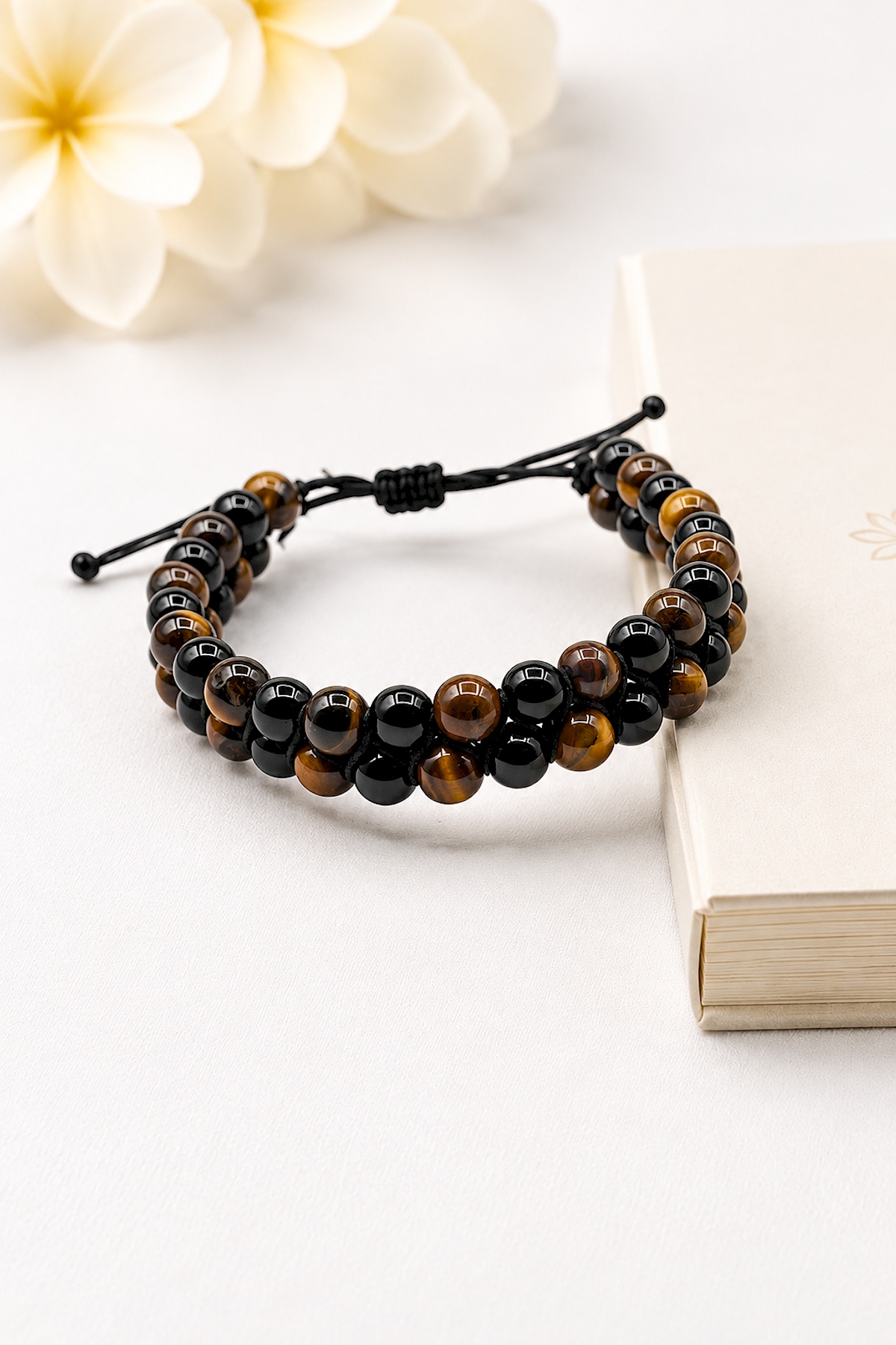 Tiger's Eye Stone - Glass Onyx Stone Round-Cut Diagonal Woven 6mm Bracelet