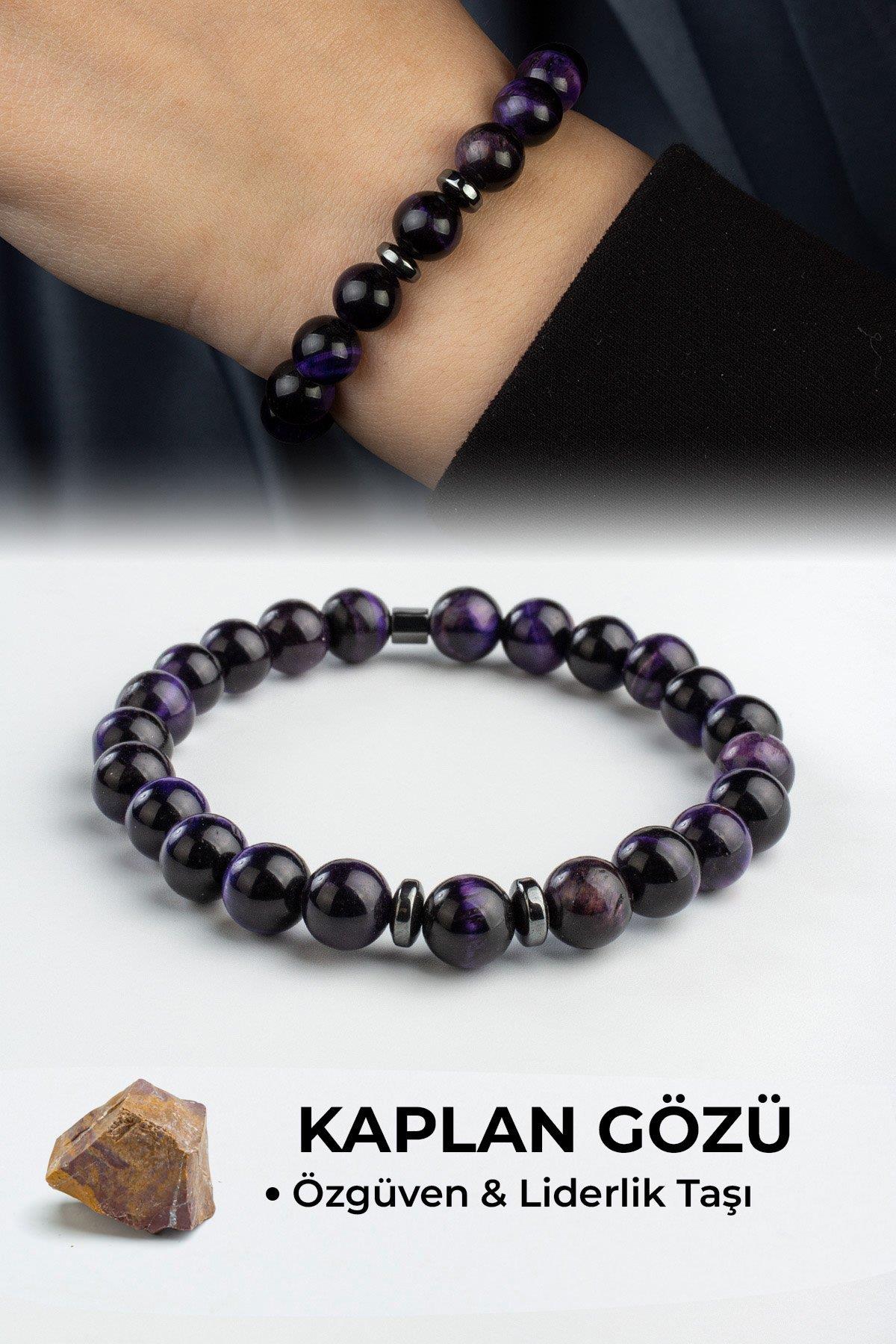Kaplan Gözü Doğal Taş Mor Küre Kesim 8mm Bileklik