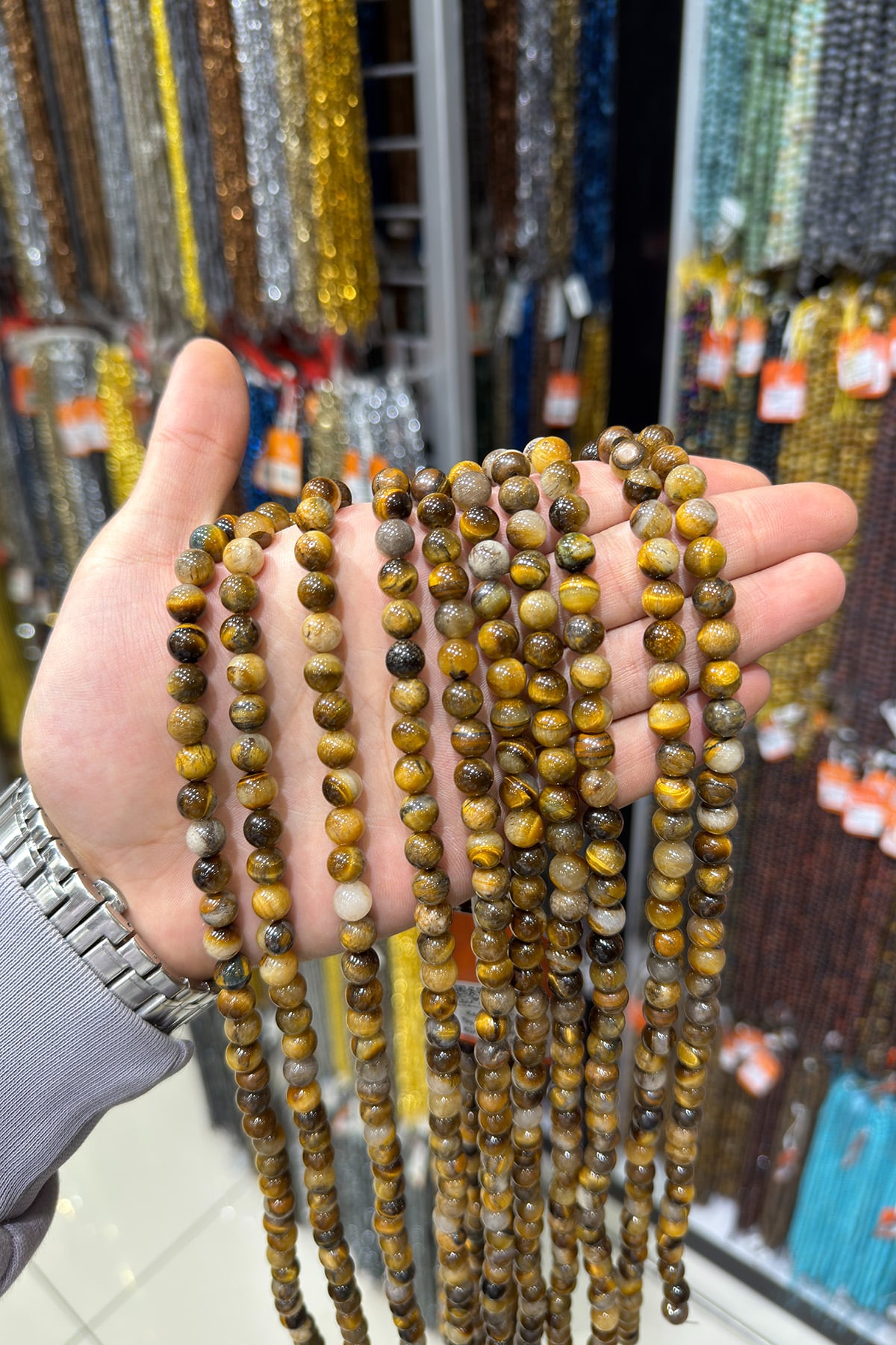 Kaplan Gözü Doğal Taş Parlak Kahverengi Küre Kesim 8mm Dizi [B+]