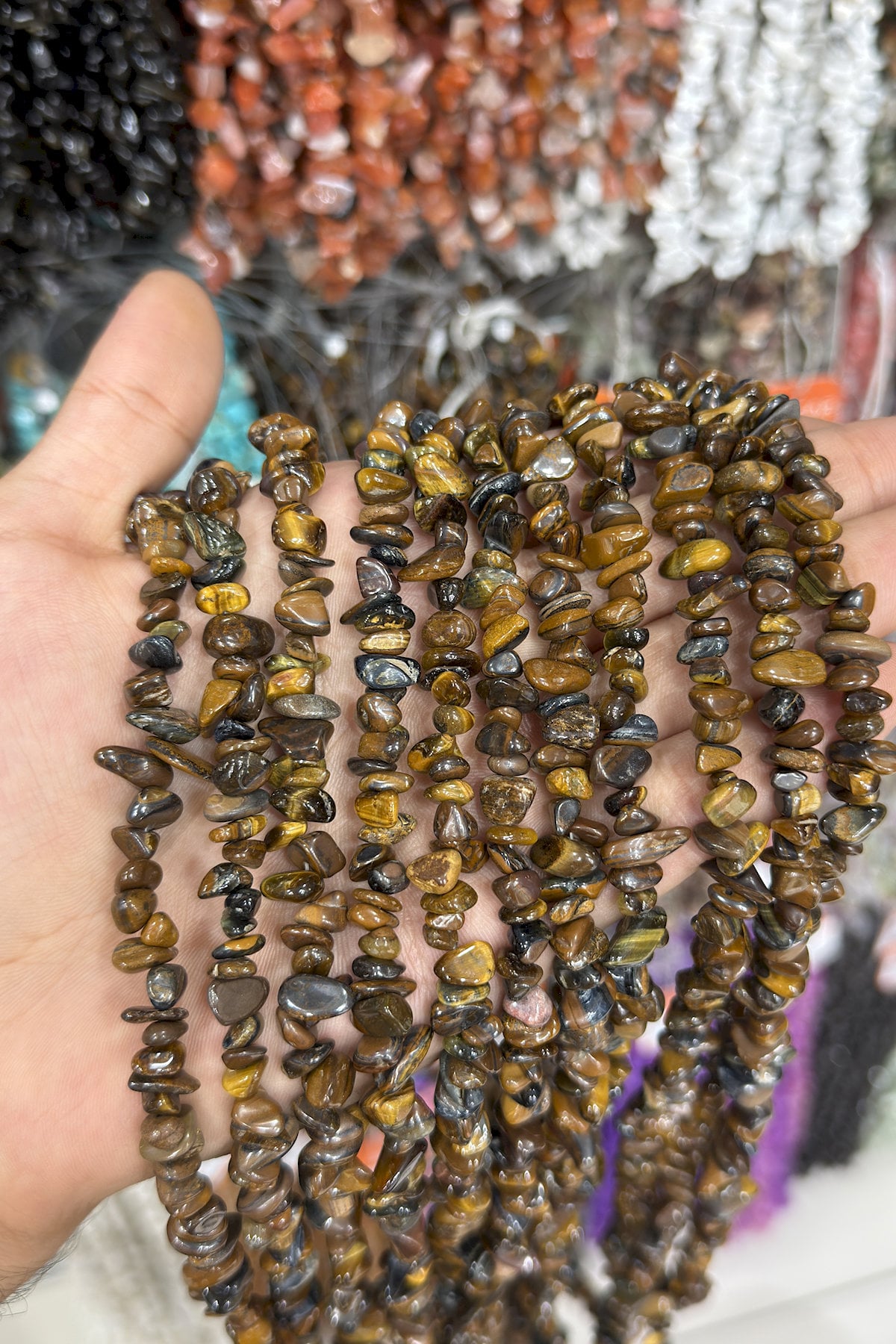 Kaplan Gözü Kırık Taş Orta Boy Parlak 5x8mm Doğal Taş Dizi