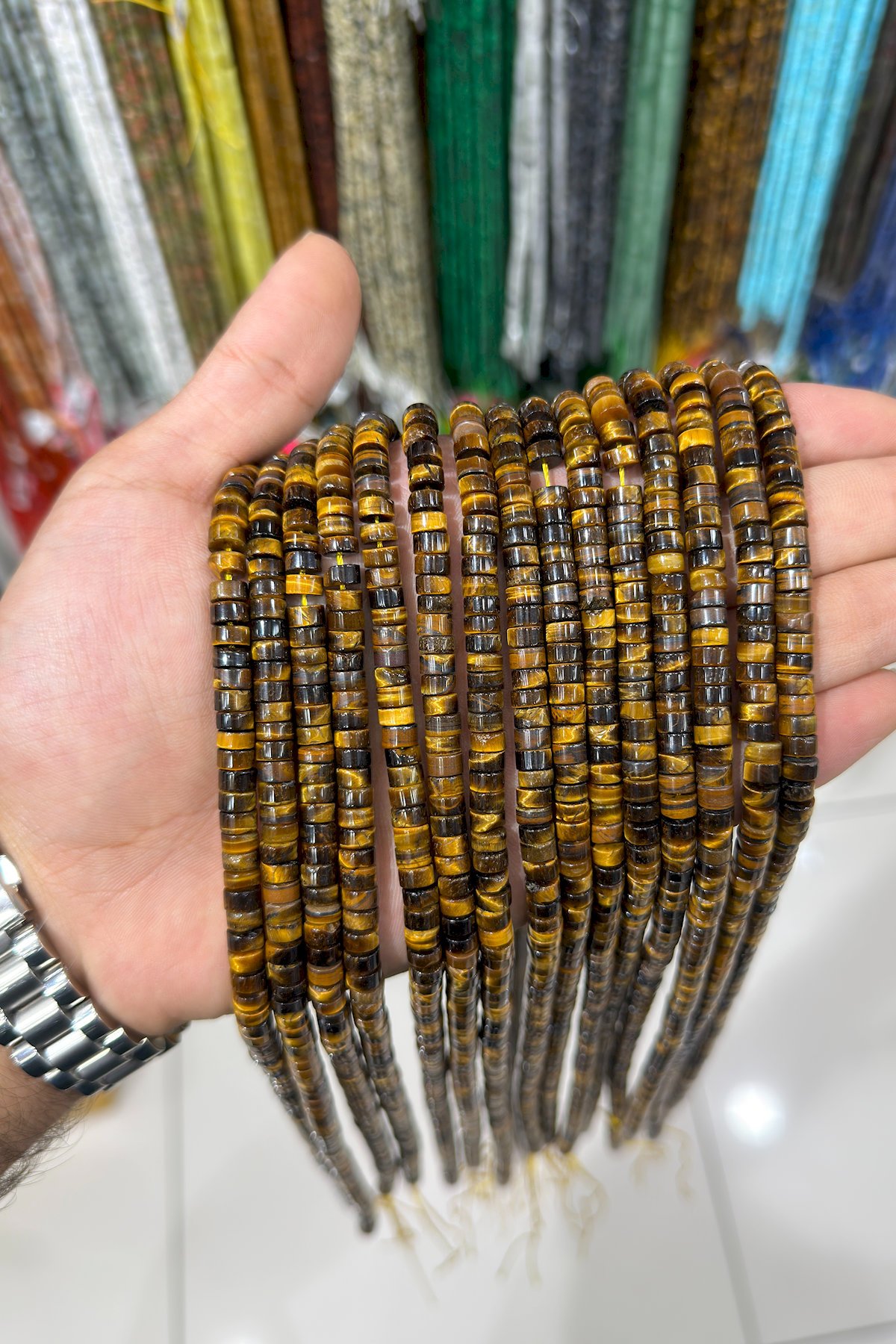 Tiger's Eye Stone Dore Cut 6x3mm Bead Strand