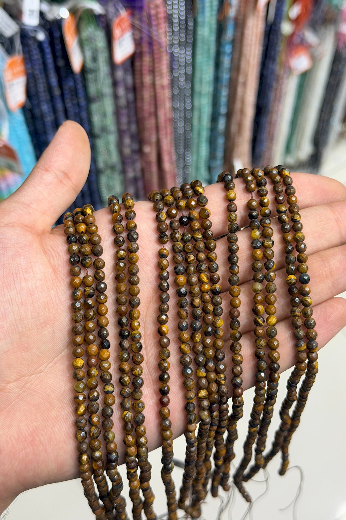 Tiger Eye Natural Stone Shiny Globe Facet Cut 4mm String Of Beads [AB]