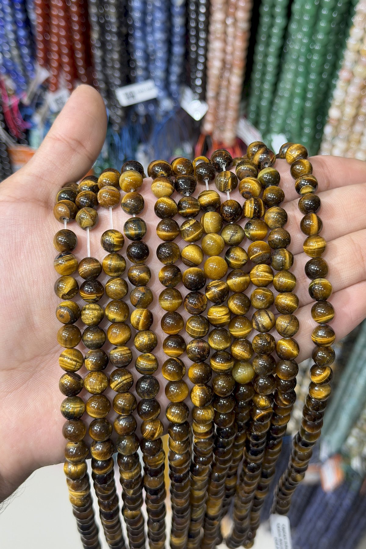 Kaplan Gözü Taşı Küre Kesim 8mm Doğal Taş Dizi [AB]