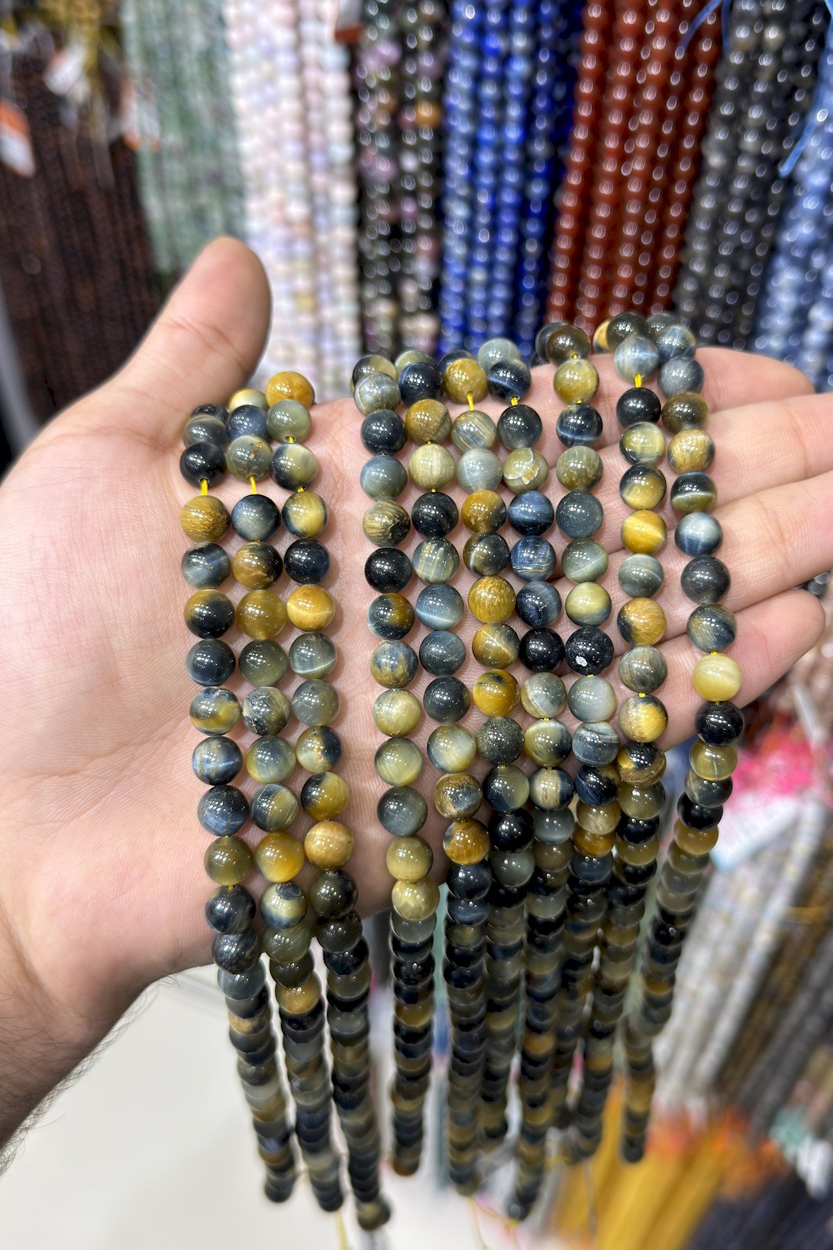 Tiger Eye Natural Stone Yellow Black Globe Cut 8mm String Of Beads