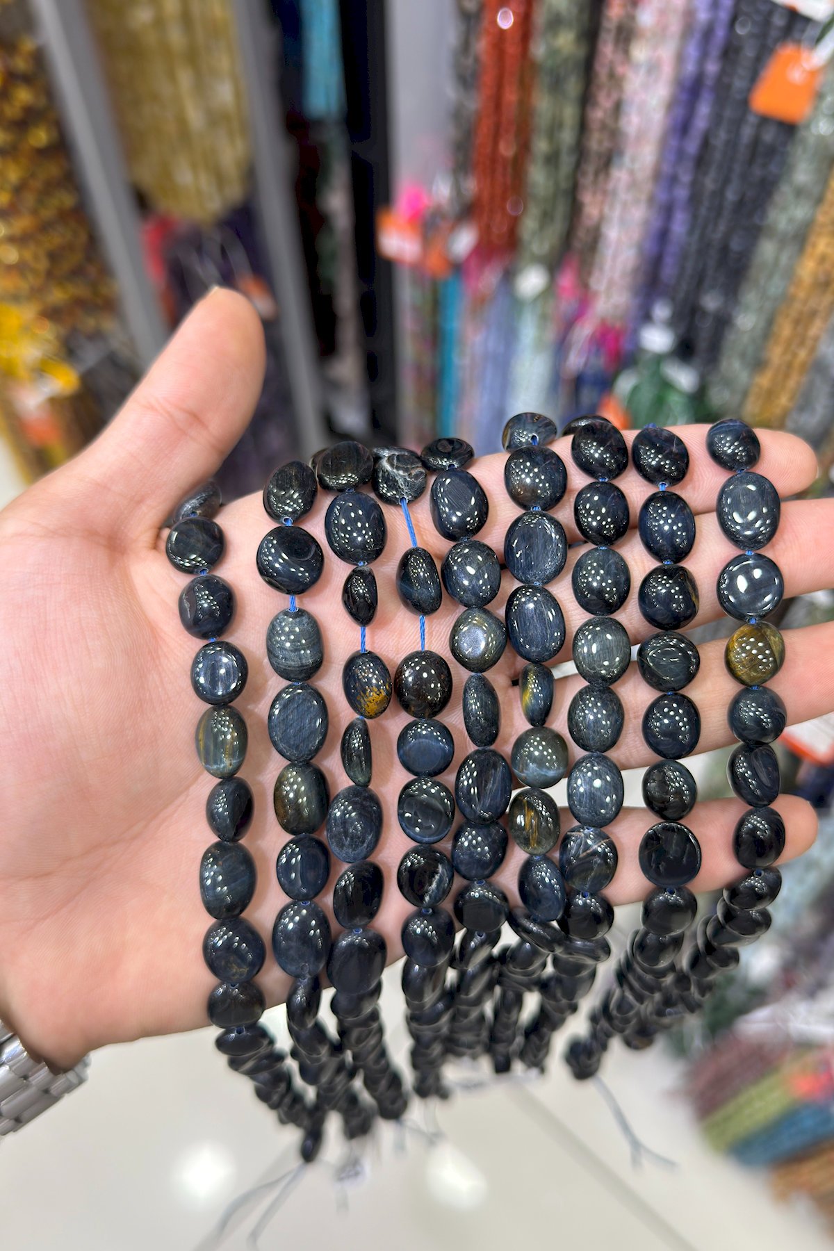 Kaplan Gözü Taşı Tımbıl Kesim Parlak Siyah 10x13mm Doğal Taş Dizi [AA]