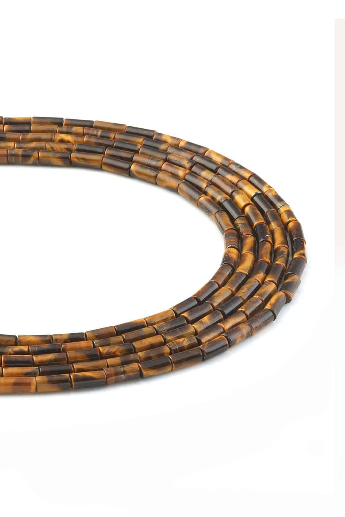 Tiger Eye Natural Stone Cylinder Cut 3x6mm String Of Beads