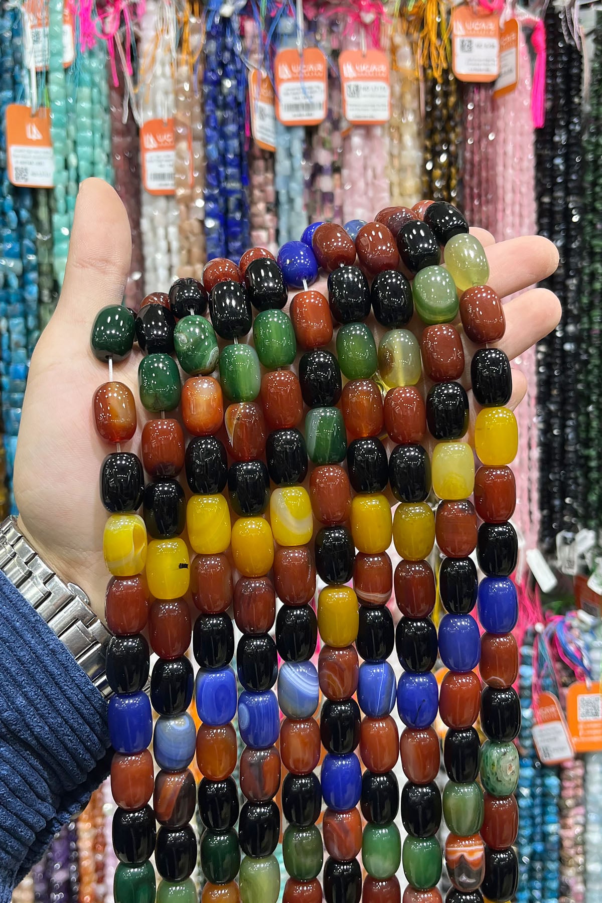 Karışık Akik Doğal Taş Silindir Kesim 13x18mm Dizi