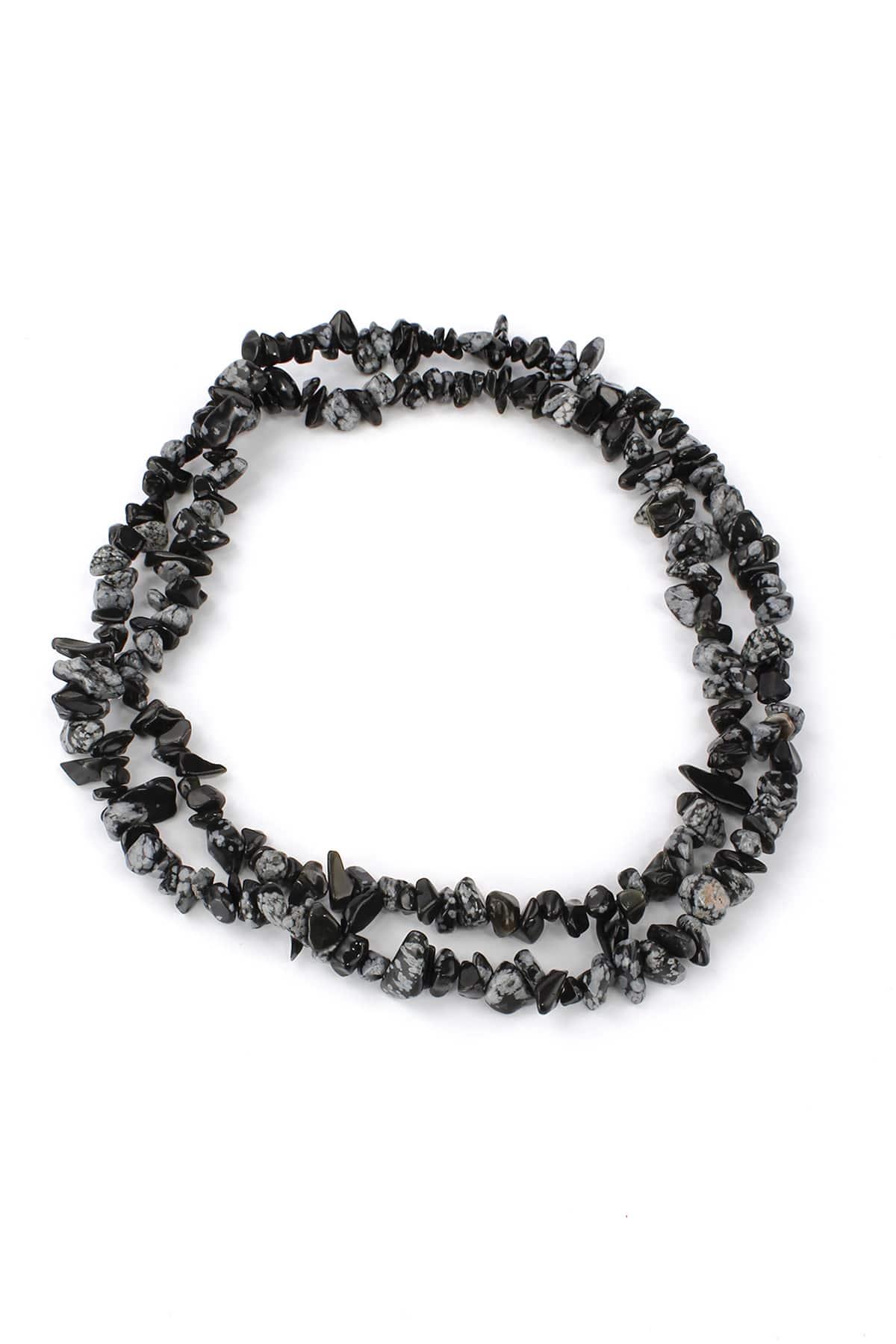 Karlı Obsidyen Kırık Taş Orta Boy Parlak 5x8mm Doğal Taş Dizi