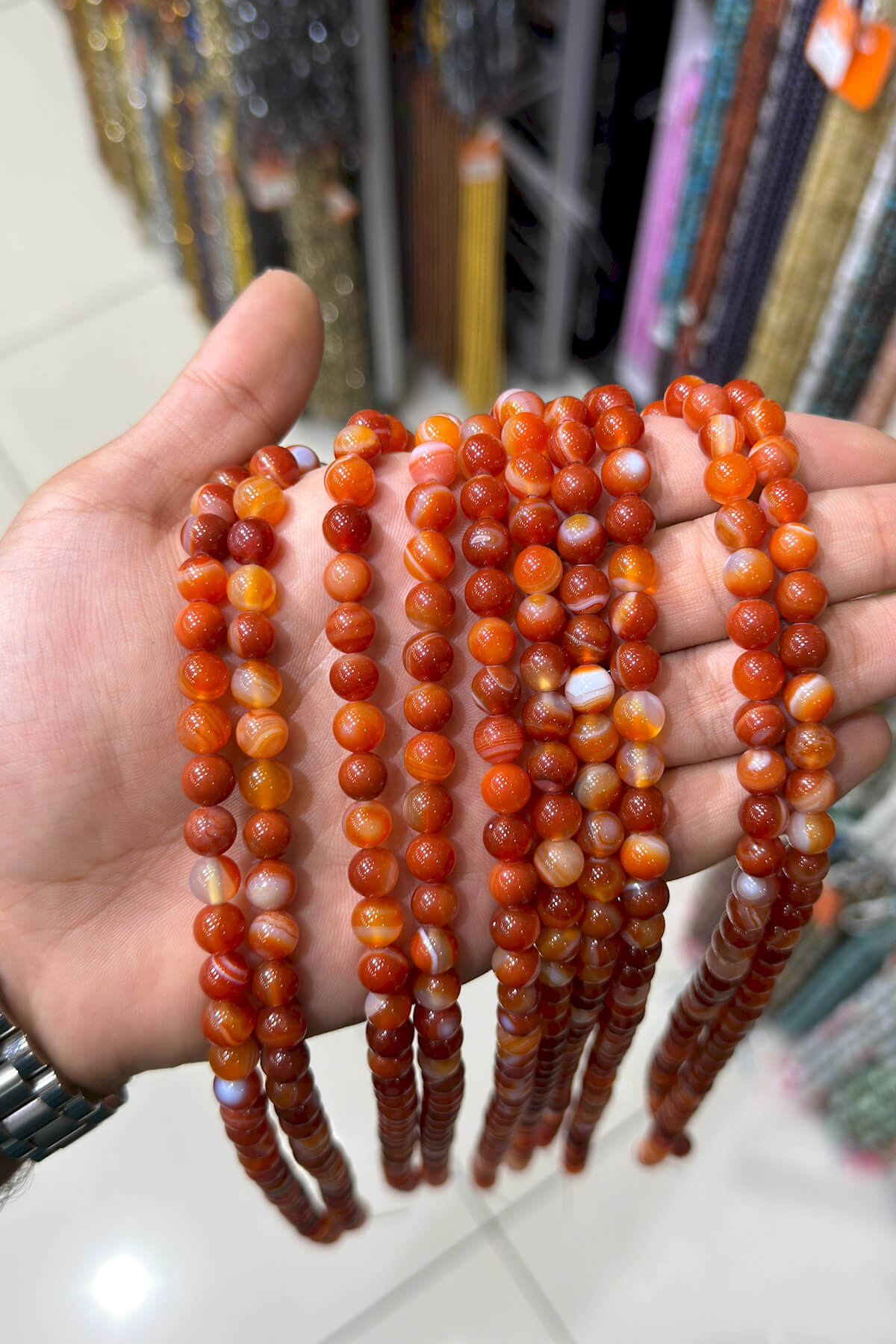 Karnelyan Akik Taşı Küre Kesim 8mm Doğal Taş Dizi