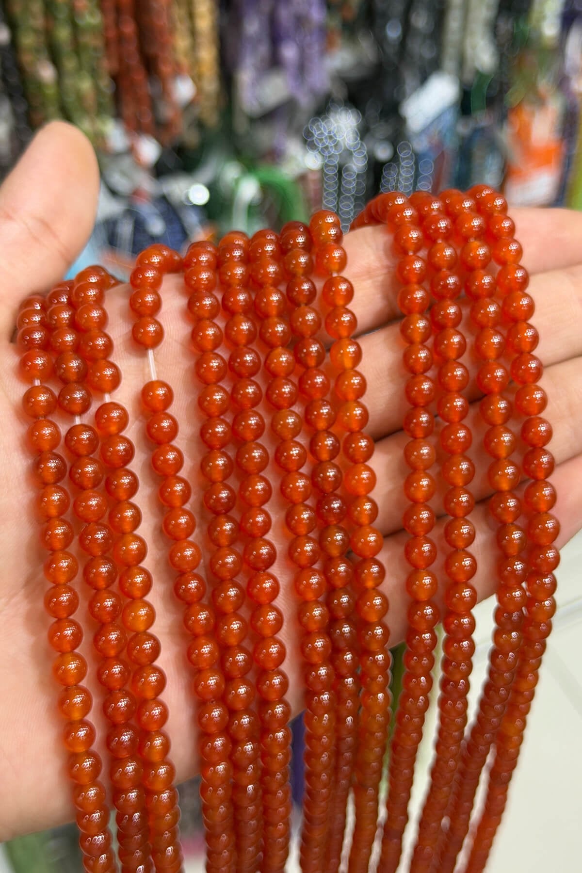 Karnelyan Agate Natural Stone Shiny Globe Cut 6mm String Of Beads [AB+]