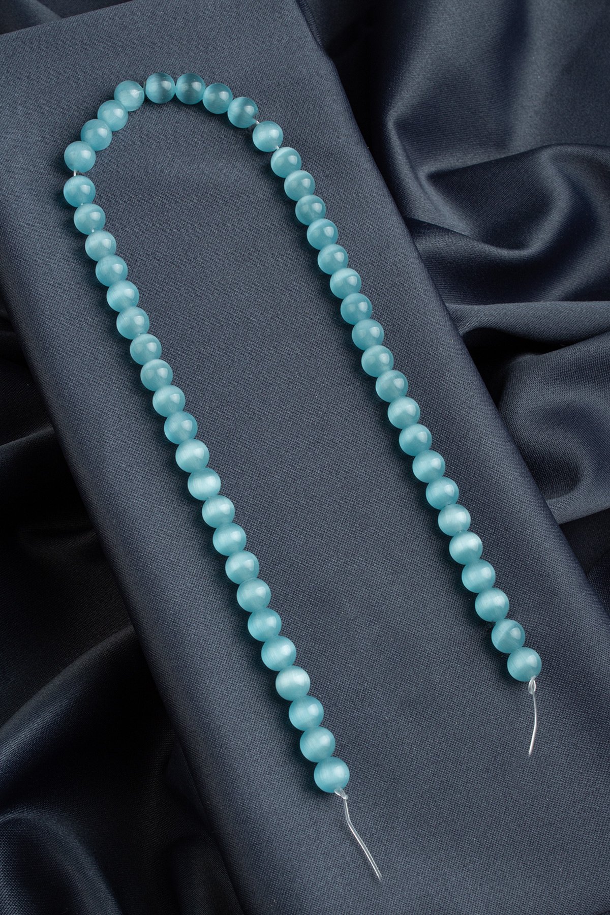 Kedi Gözü Doğal Taş Parlak Açık Mavi Küre Kesim 8mm Dizi [B+]