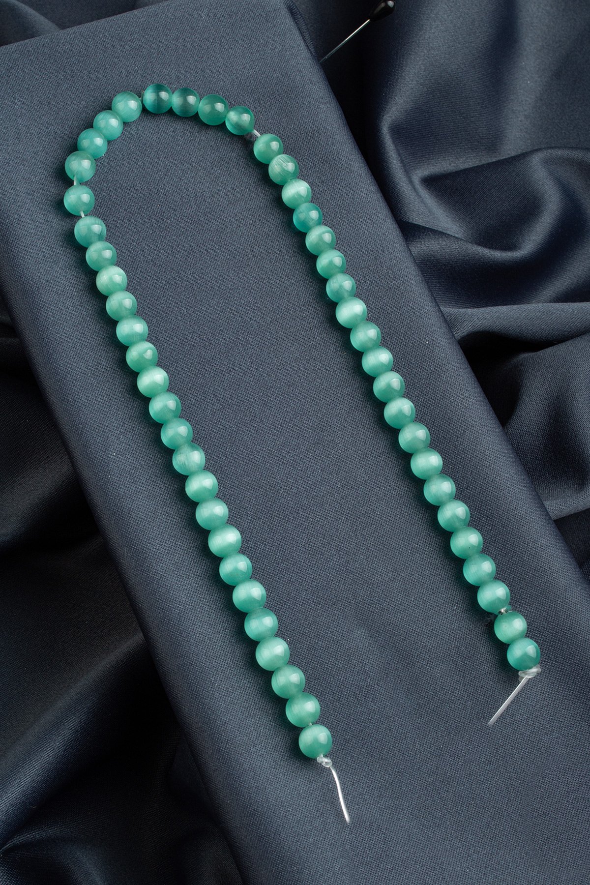 Kedi Gözü Doğal Taş Parlak Su Yeşili Küre Kesim 8mm Dizi