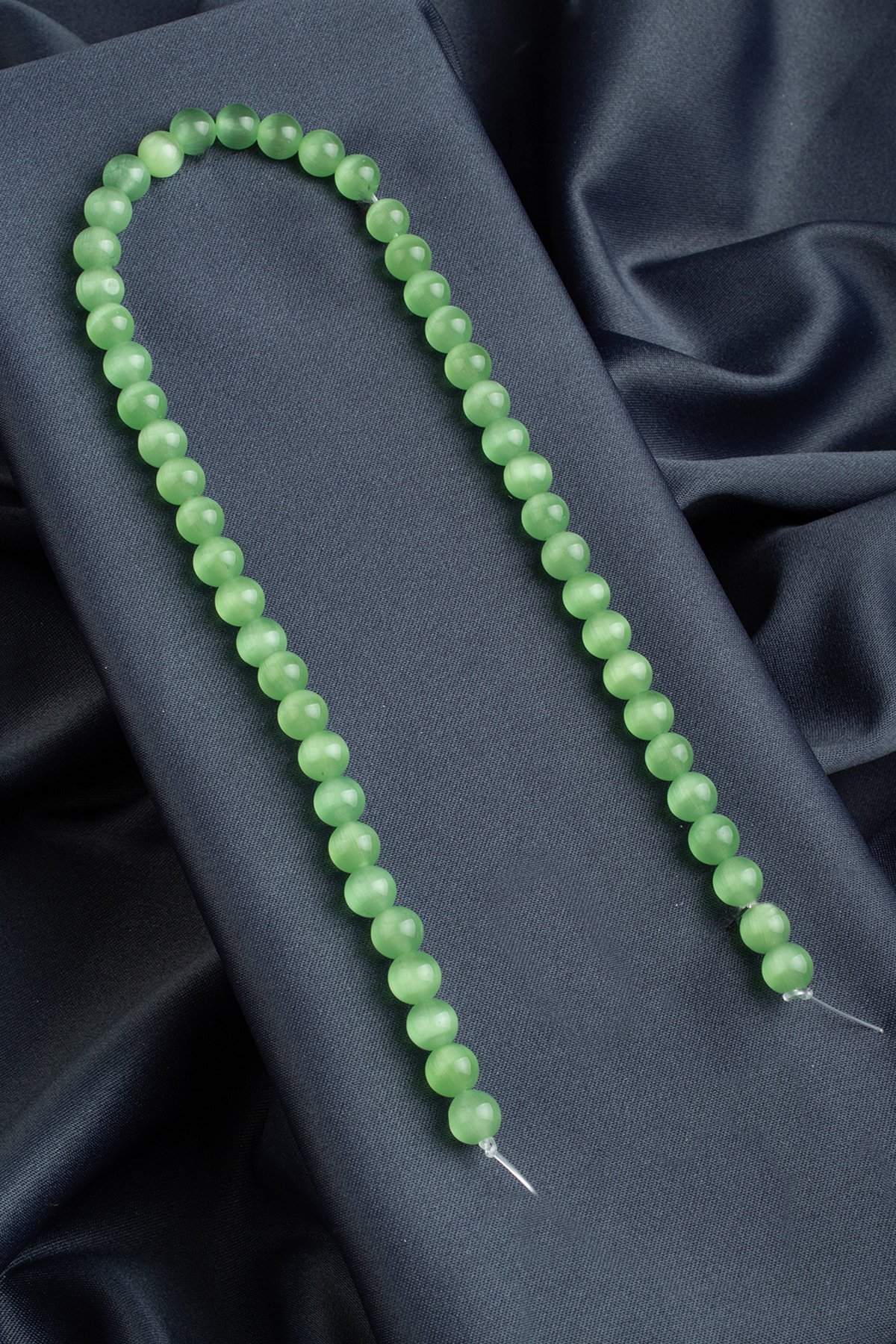 Kedi Gözü Doğal Taş Parlak Yeşil Küre Kesim 8mm Dizi [B+]