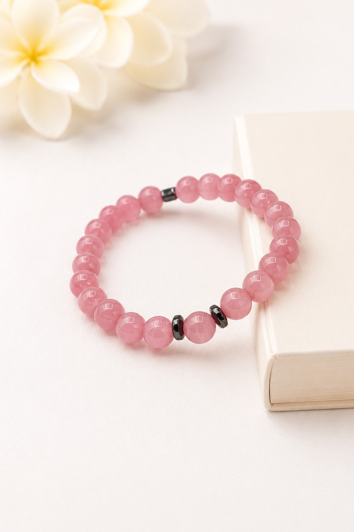 Kedi Gözü Doğal Taş Pembe Küre Kesim 8mm Bileklik