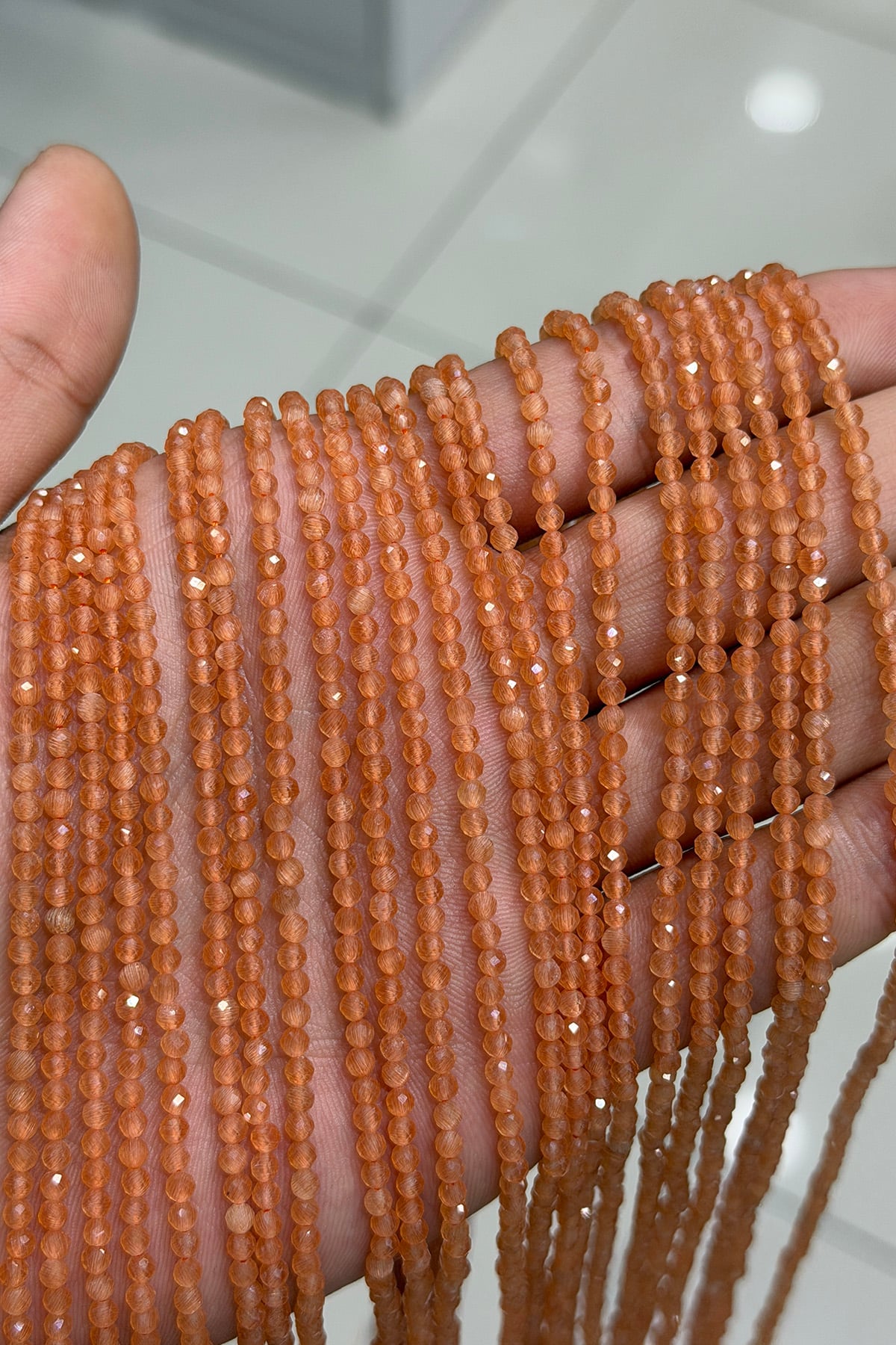 Kedi Gözü Taşı Faset Kesim Açık Turuncu 3mm Doğal Taş Dizi