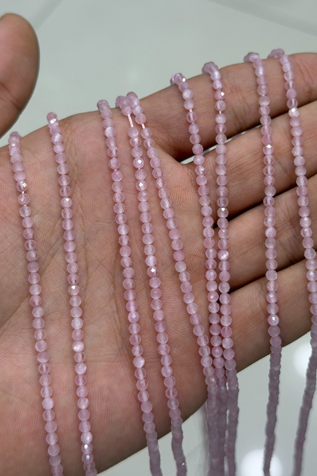 Kedi Gözü Taşı Faset Kesim Pembe 3mm Doğal Taş Dizi