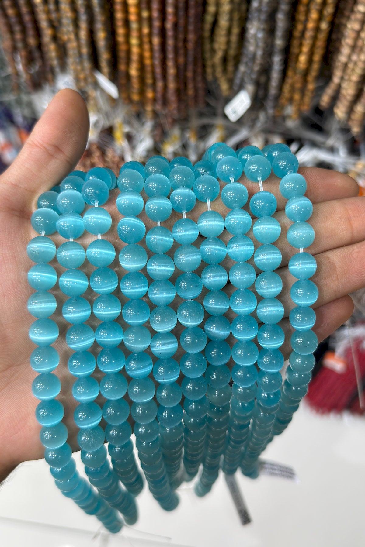Kedi Gözü Doğal Taş Parlak Mavi 10mm Dizi