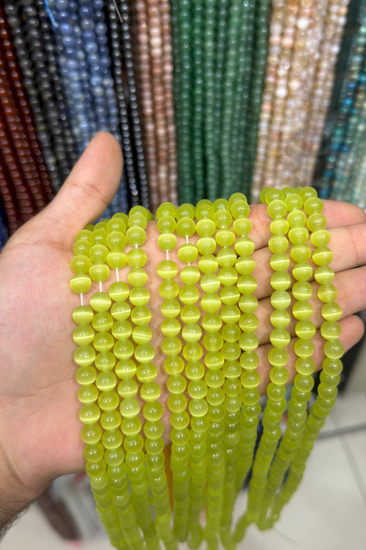 Kedi Gözü Taşı Küre Kesim Parlak Sarı 8mm Doğal Taş Dizi [B+]