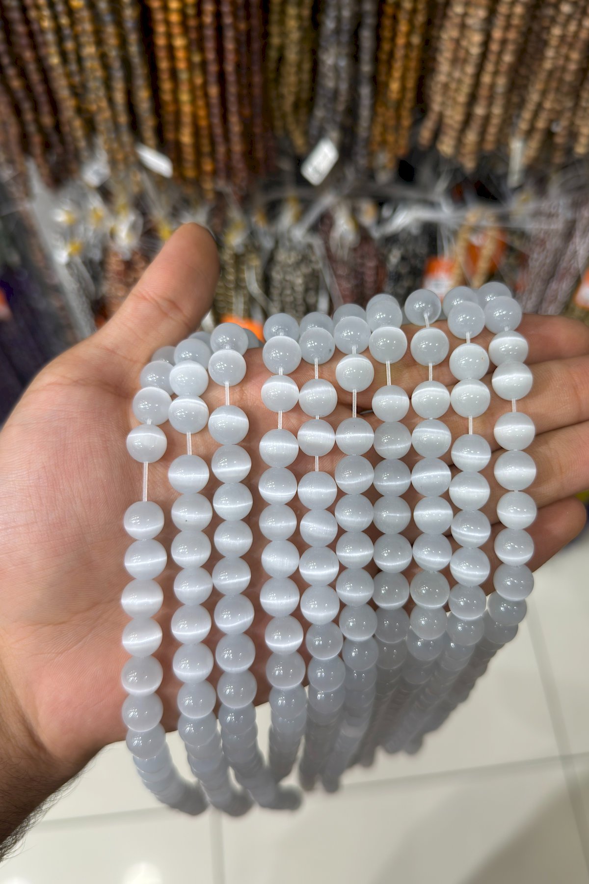 Kedi Gözü Doğal Taş Parlak Gri 10mm Dizi