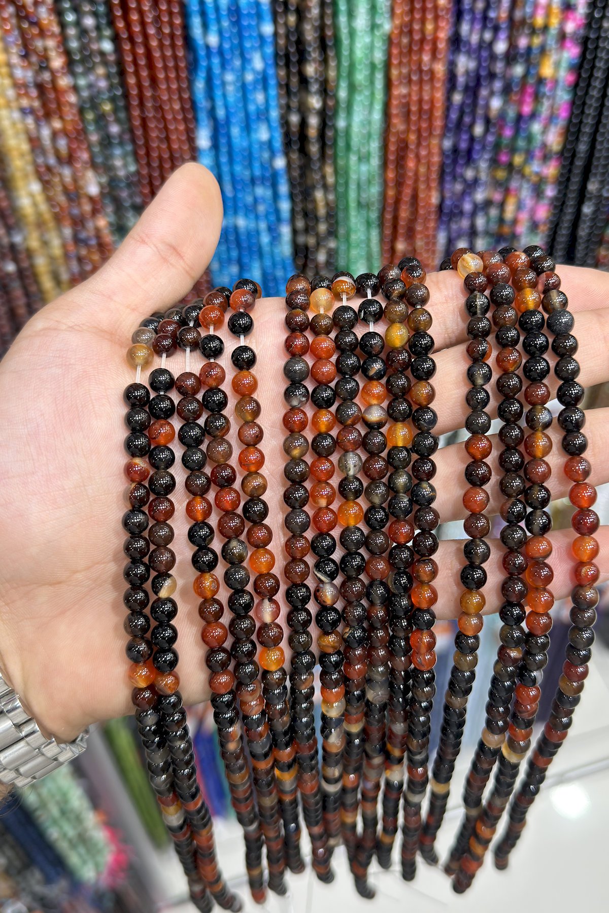 Kızıl Akik Taşı Küre Kesim Parlak Kızıl 6mm Doğal Taş Dizi [AA]