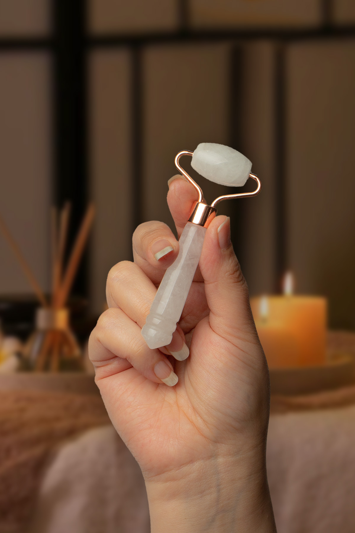 Kristal Kuvars Doğal Taş Altın Tek Taraflı Face Roller Masaj Aleti