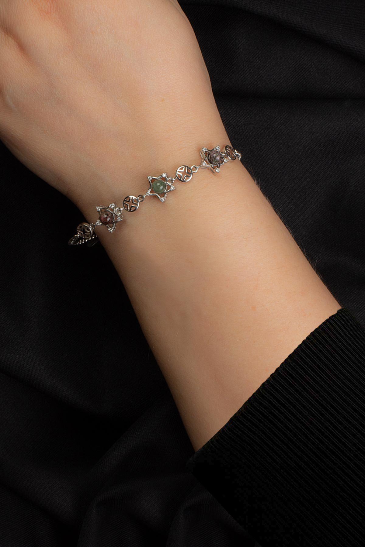 Kristal Kuvars Doğal Taş Zincir Bileklik