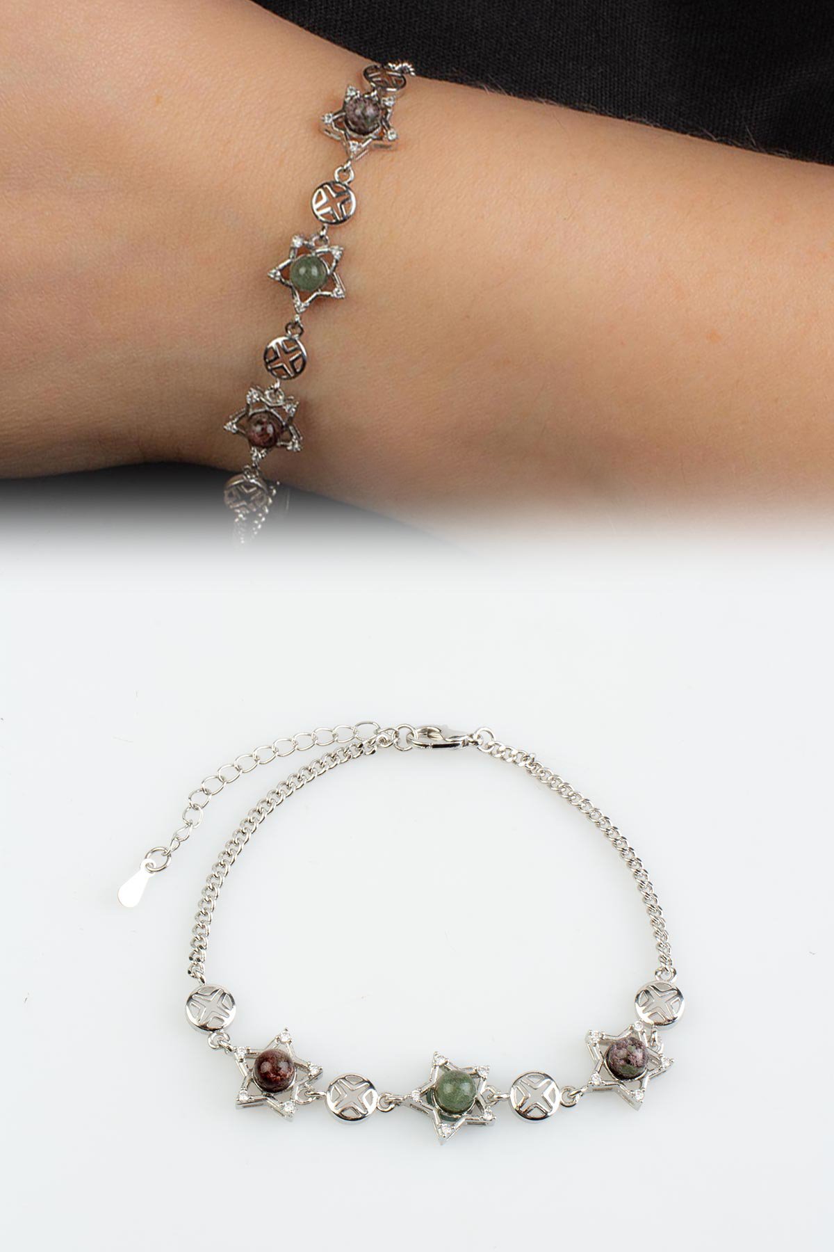 Kristal Kuvars Doğal Taş Zincir Bileklik