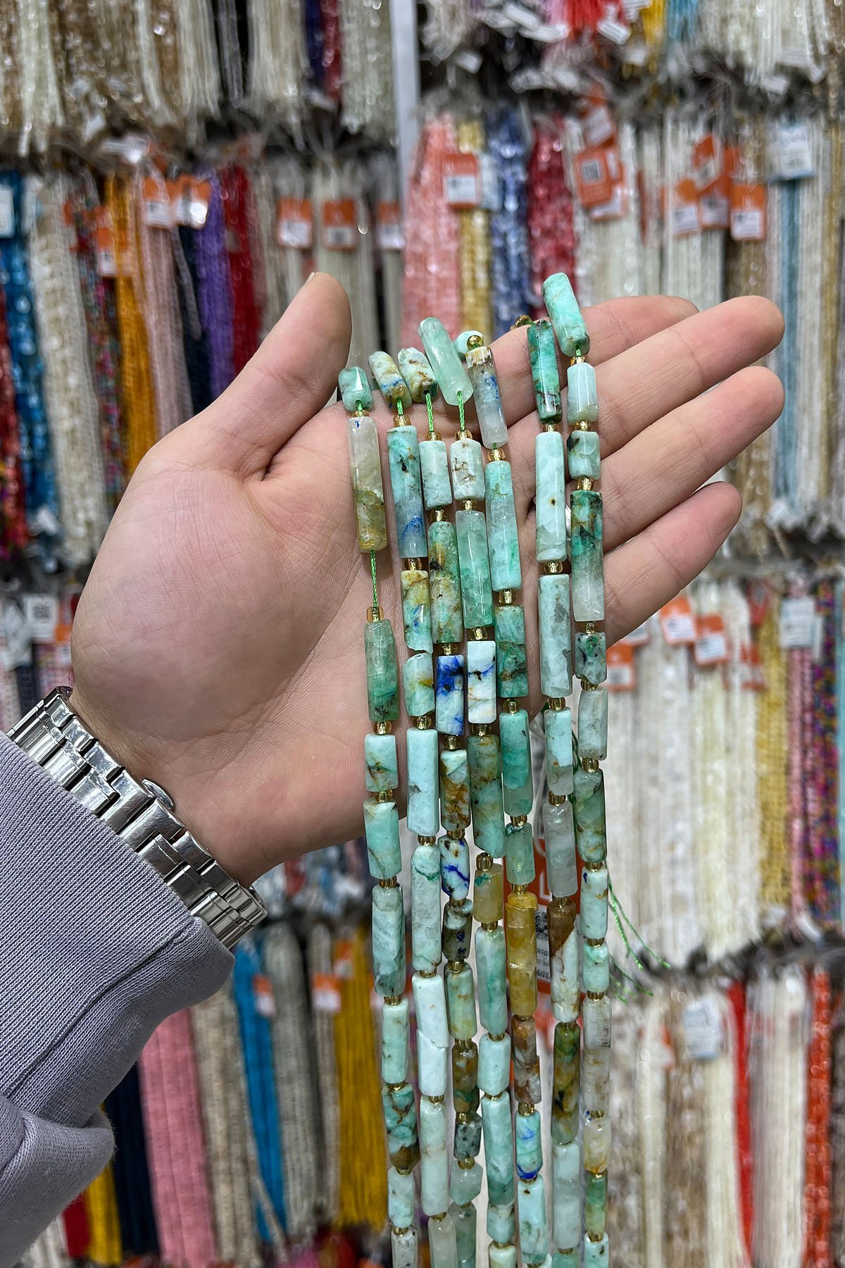 Krizopras Taşı Köşeli Silindir Kesim 7x27mm Doğal Taş Dizi