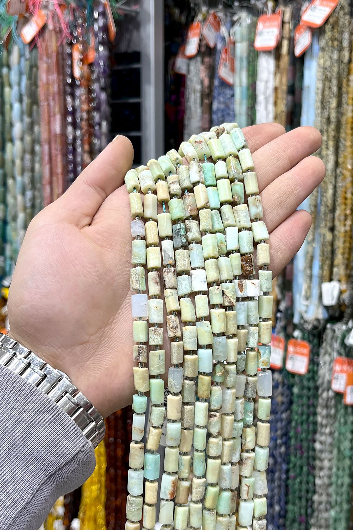 Krizopras Doğal Taş Silindir Kesim 7x12mm Dizi