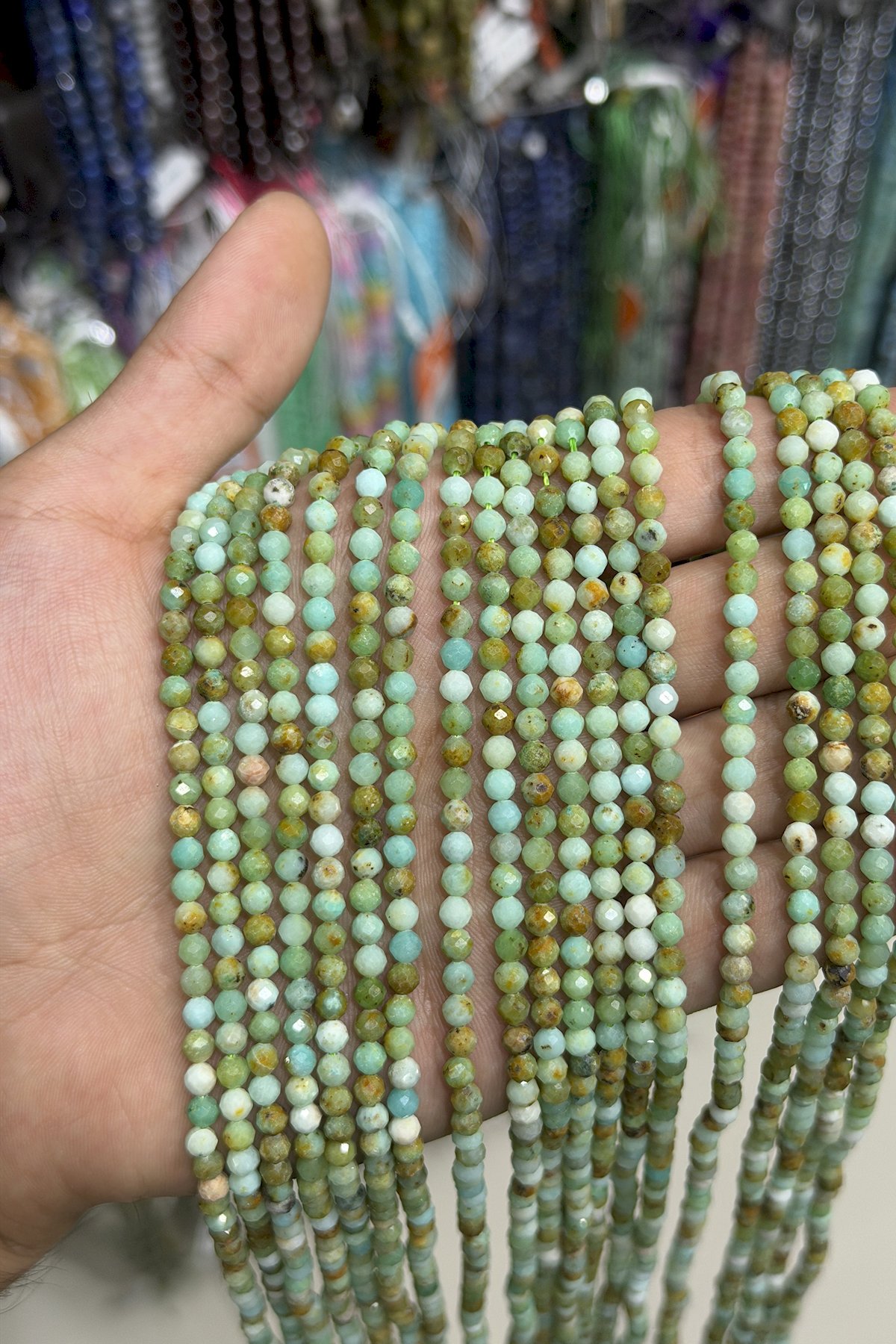 Krizopras Doğal Taş Faset Küre Kesim 4mm Dizi