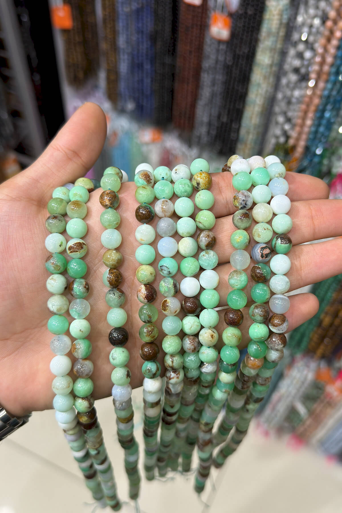 Krizopras Taşı Küre Kesim Parlak 8mm Doğal Taş Dizi [AA]