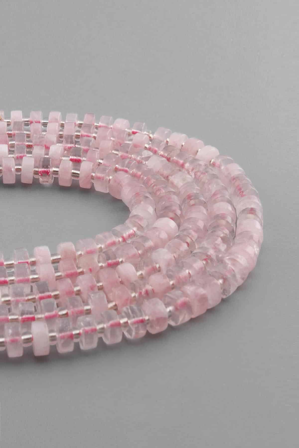 Pembe Kuvars Taşı Rondela Kesim 6x4mm Doğal Taş Dizi