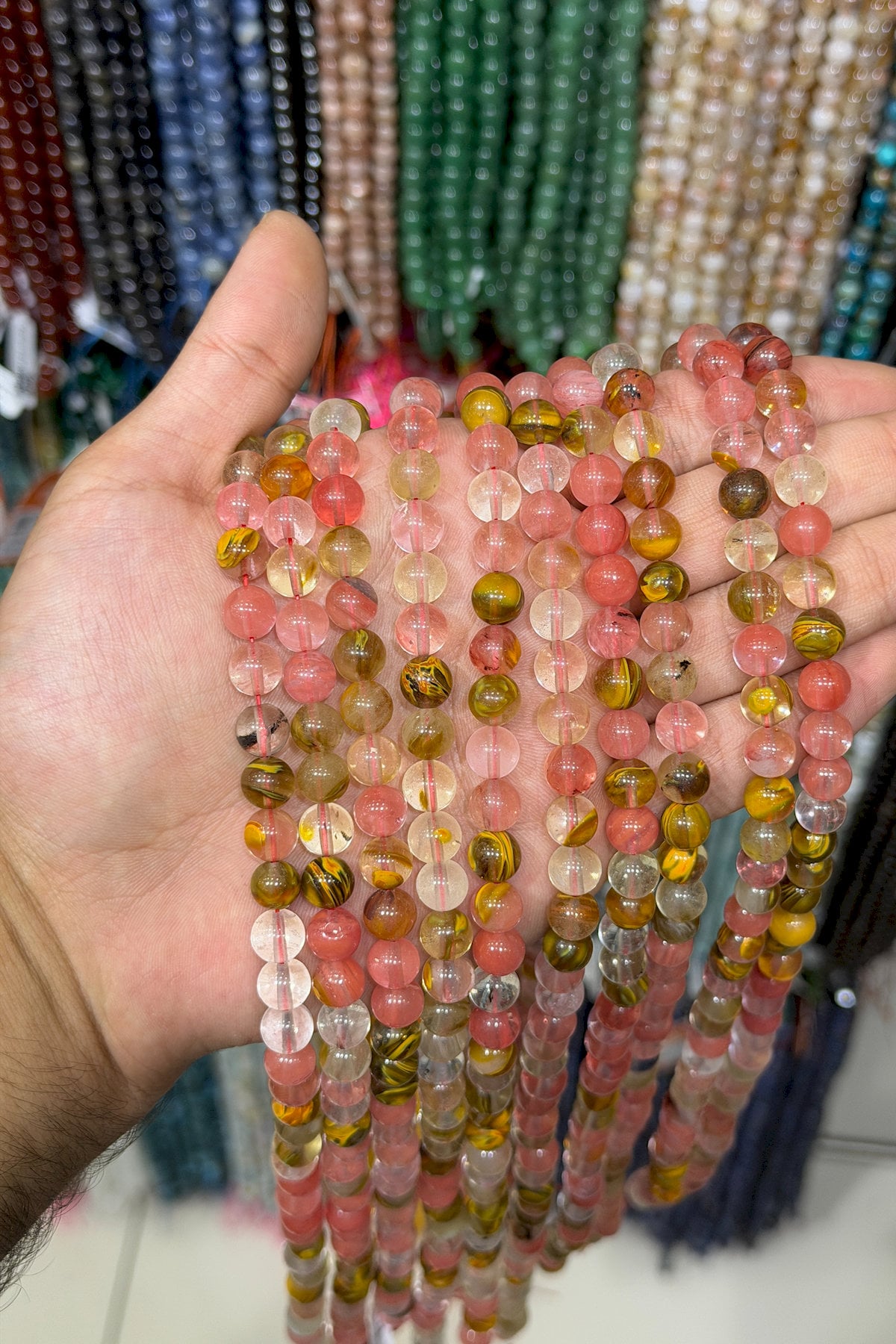 Quartz Natural Stone Shiny Mix Globe Cut 8mm String Of Beads