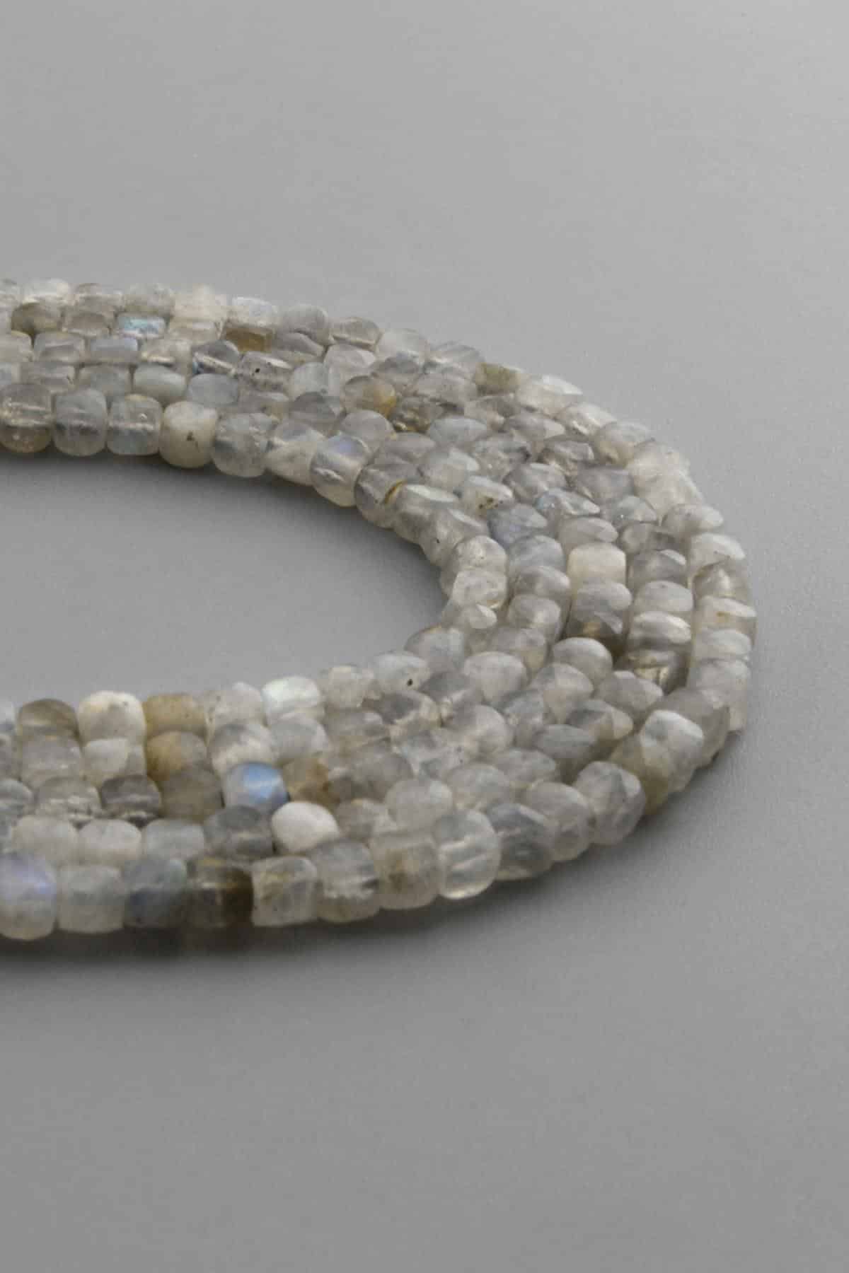 Labradorite Natural Stone Shiny Cube Cut 4x4mm String Of Beads