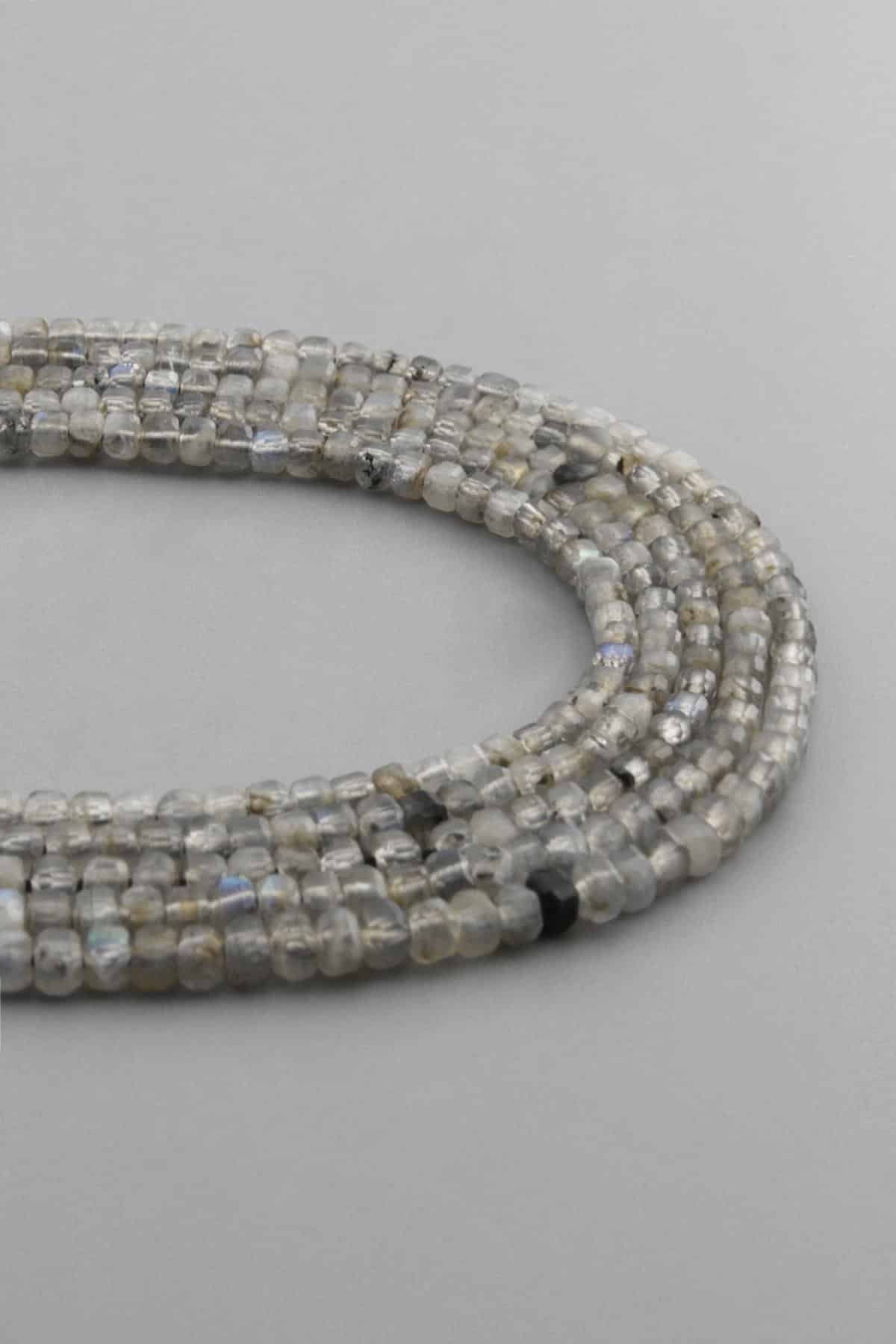 Labradorite Natural Stone Shiny Cube Crystal Cut 3x3mm String Of Beads
