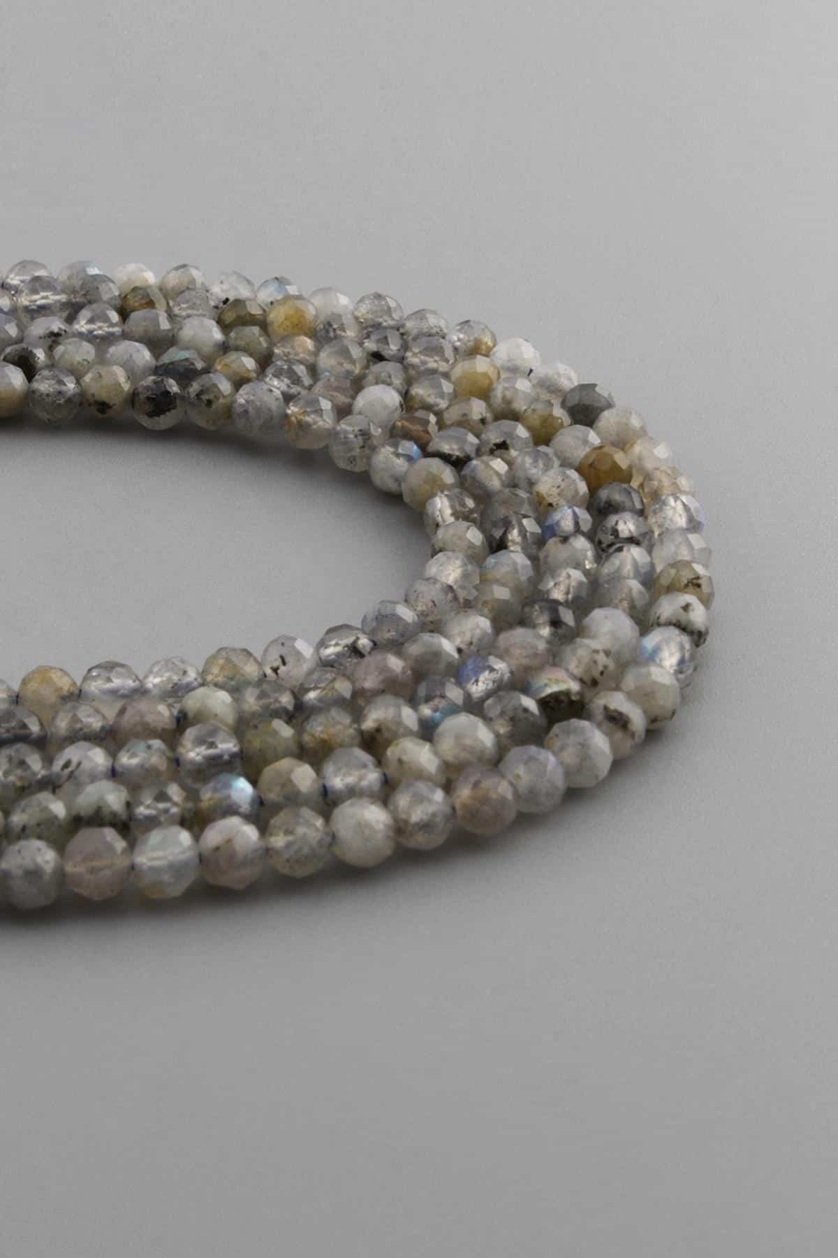 Labradorite Natural Stone Shiny Globe Crystal Cut 4mm String Of Beads