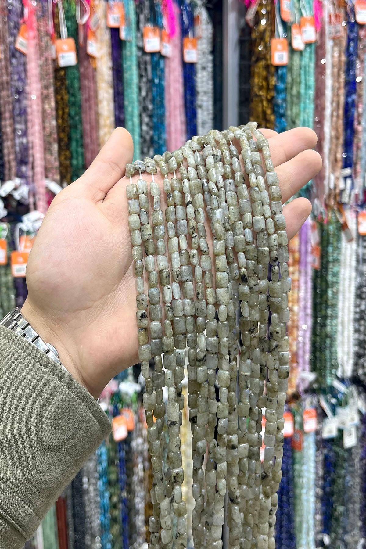 Labradorite Natural Stone Flat Rectangular Cut 6x8mm String Of Beads