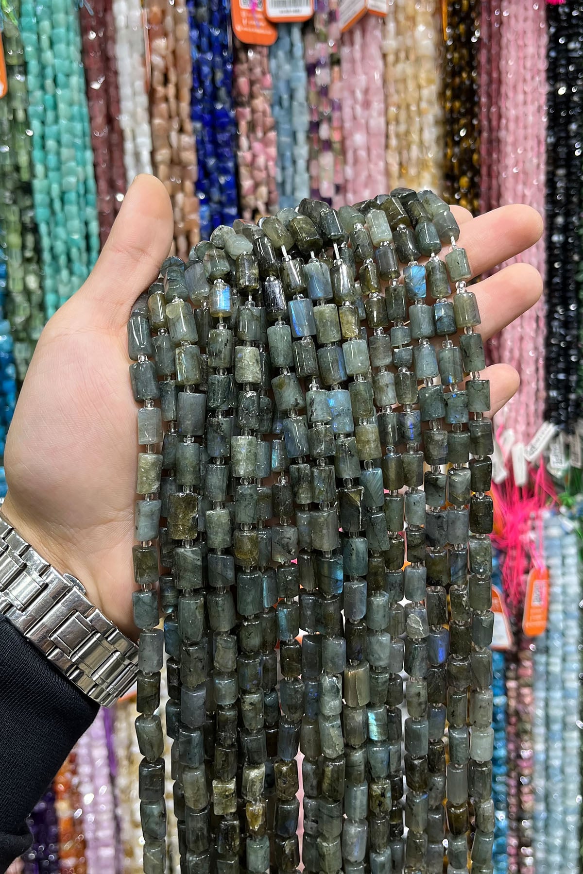 Labradorit Doğal Taş Silindir Altıgen Kesim 10x14mm Dizi