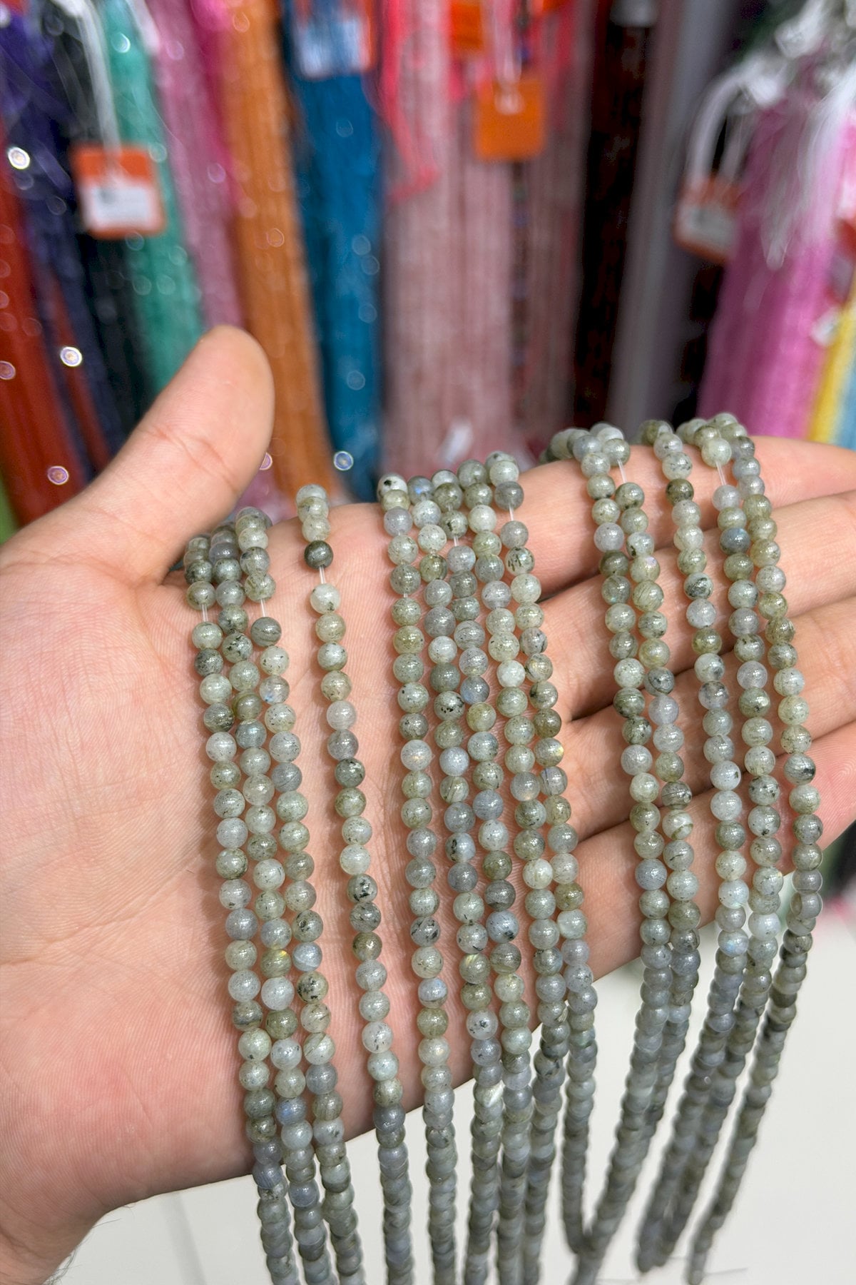 Labradorit Taşı Küre Kesim Parlak 4mm Doğal Taş Dizi [AB+]