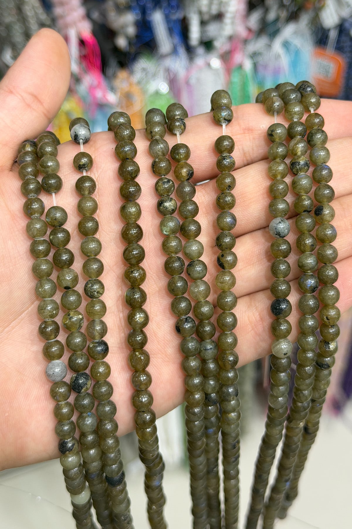 Labradorit Doğal Taş Parlak Küre Kesim 6mm Dizi [AB]