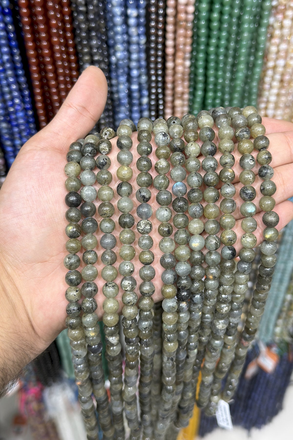 Labradorite Natural Stone Shiny Dark Green Globe Cut 8mm String Of Beads