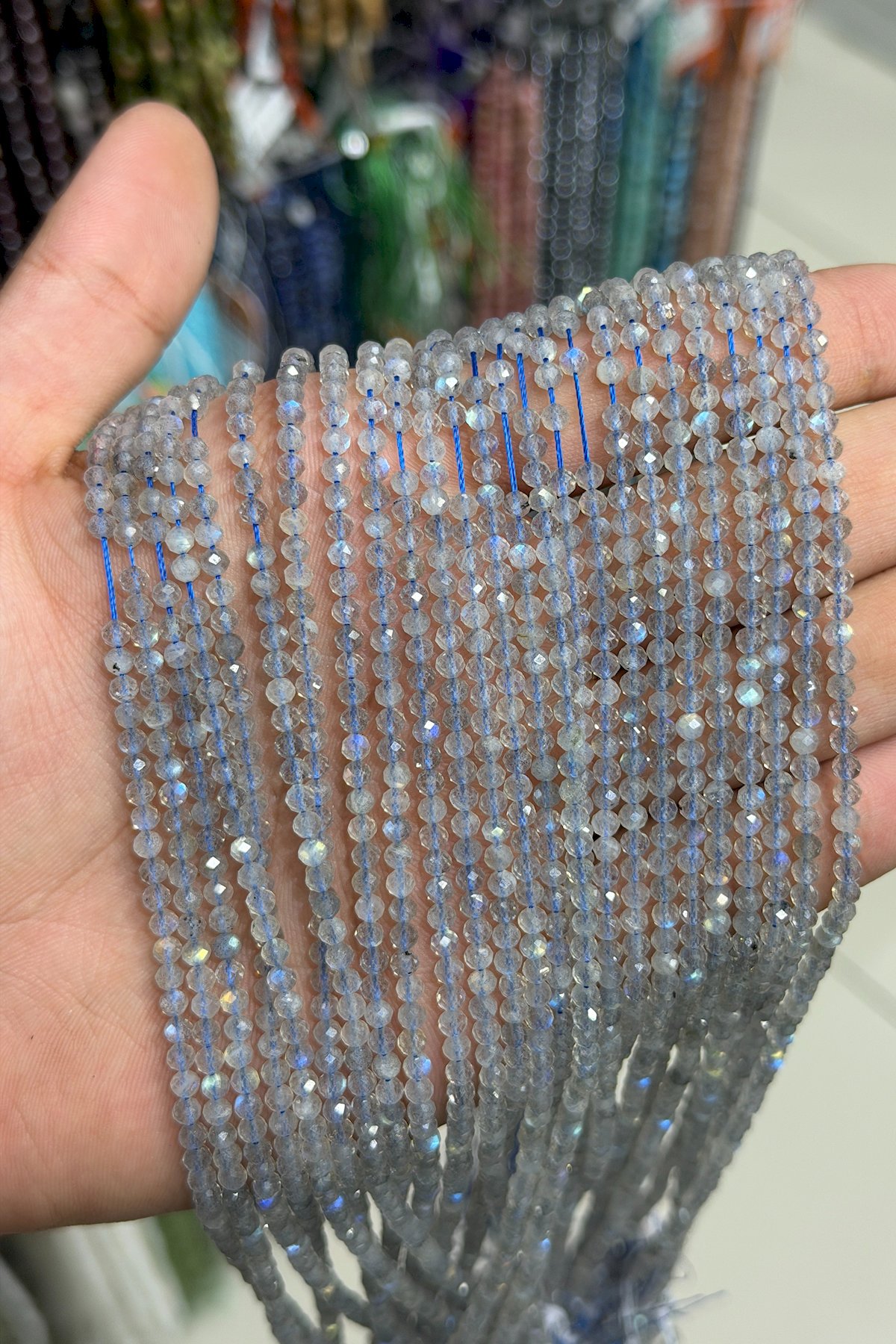 Labradorit Taşı Küre Kristal Kesim Parlak 3mm Doğal Taş Dizi [AA]