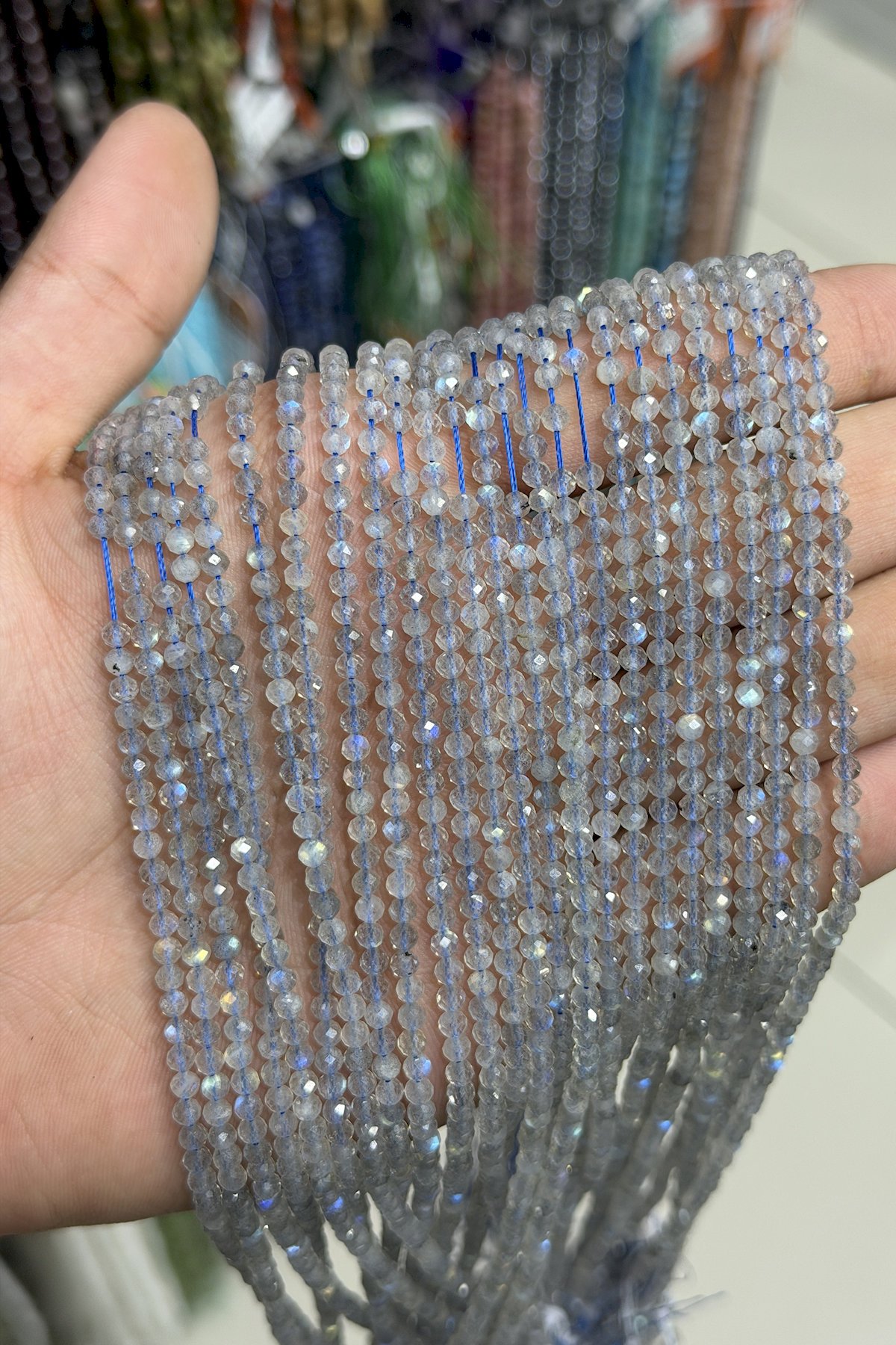 Labradorit Taşı Küre Kristal Kesim Parlak 3mm Doğal Taş Dizi [AA]